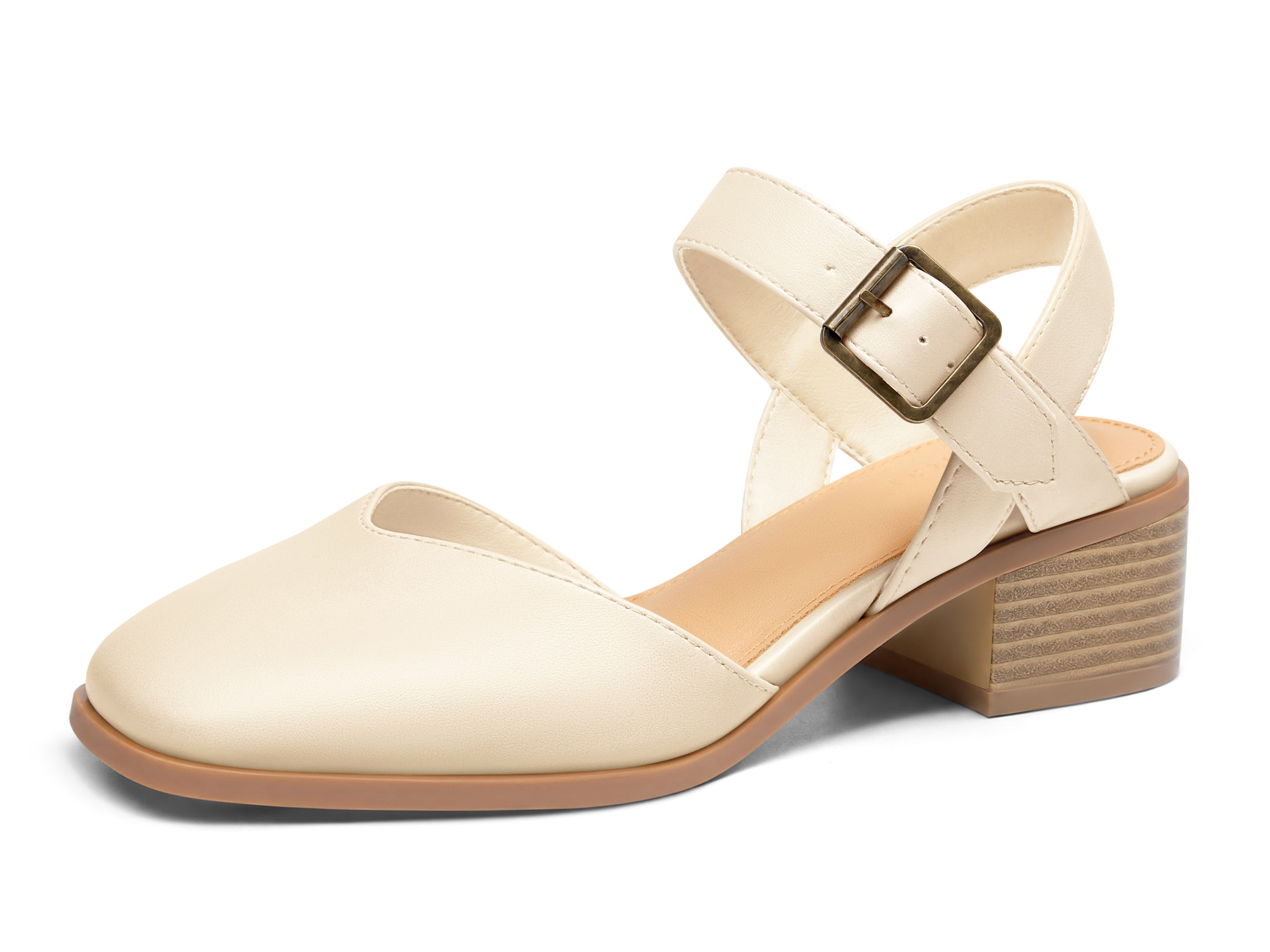 Coutgo Womens Beige Closed Toe Vintage Pumps