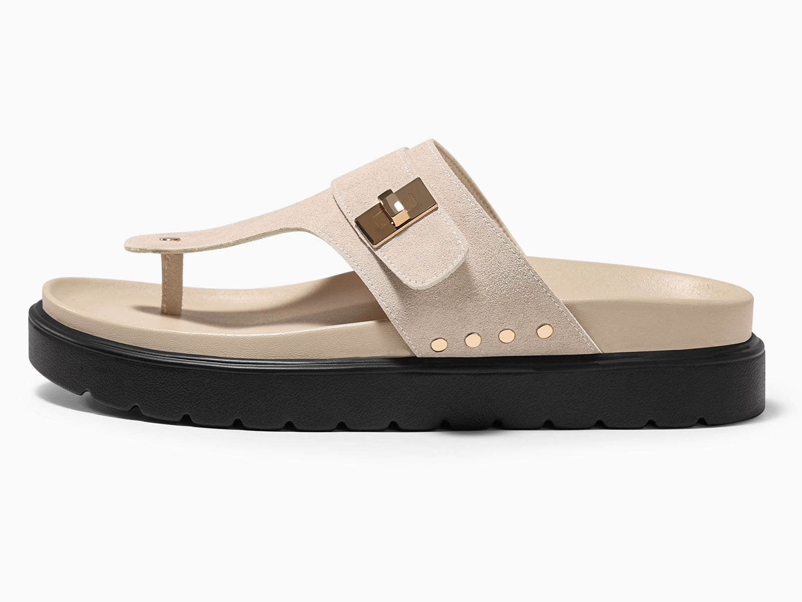 Coutgo Womens Beige Platform Thong Sandals