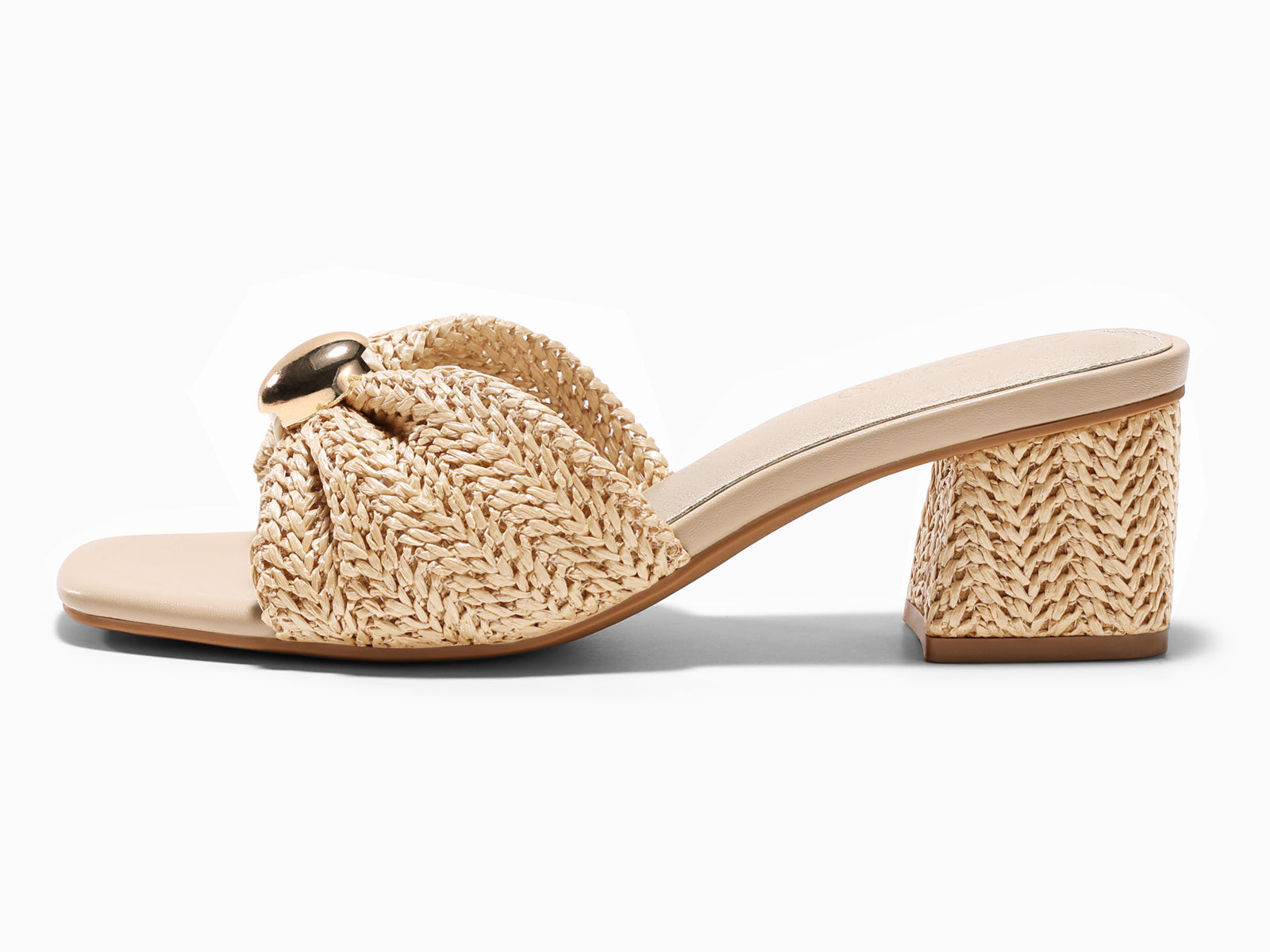 Coutgo Womens Beige Low Heels Raffia Sandals