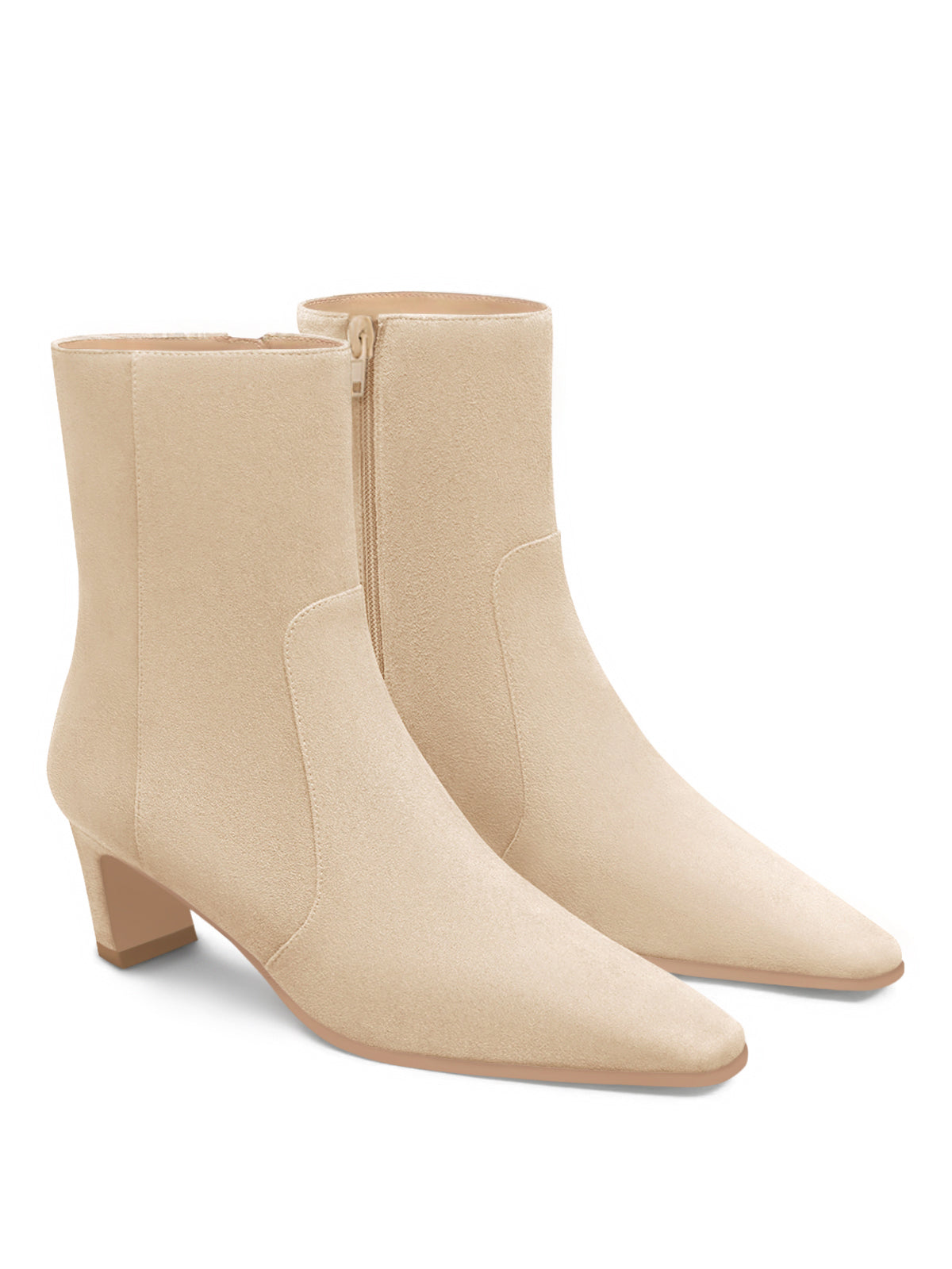 Coutgo Womens Suede Beige Square Heel Ankle Booties