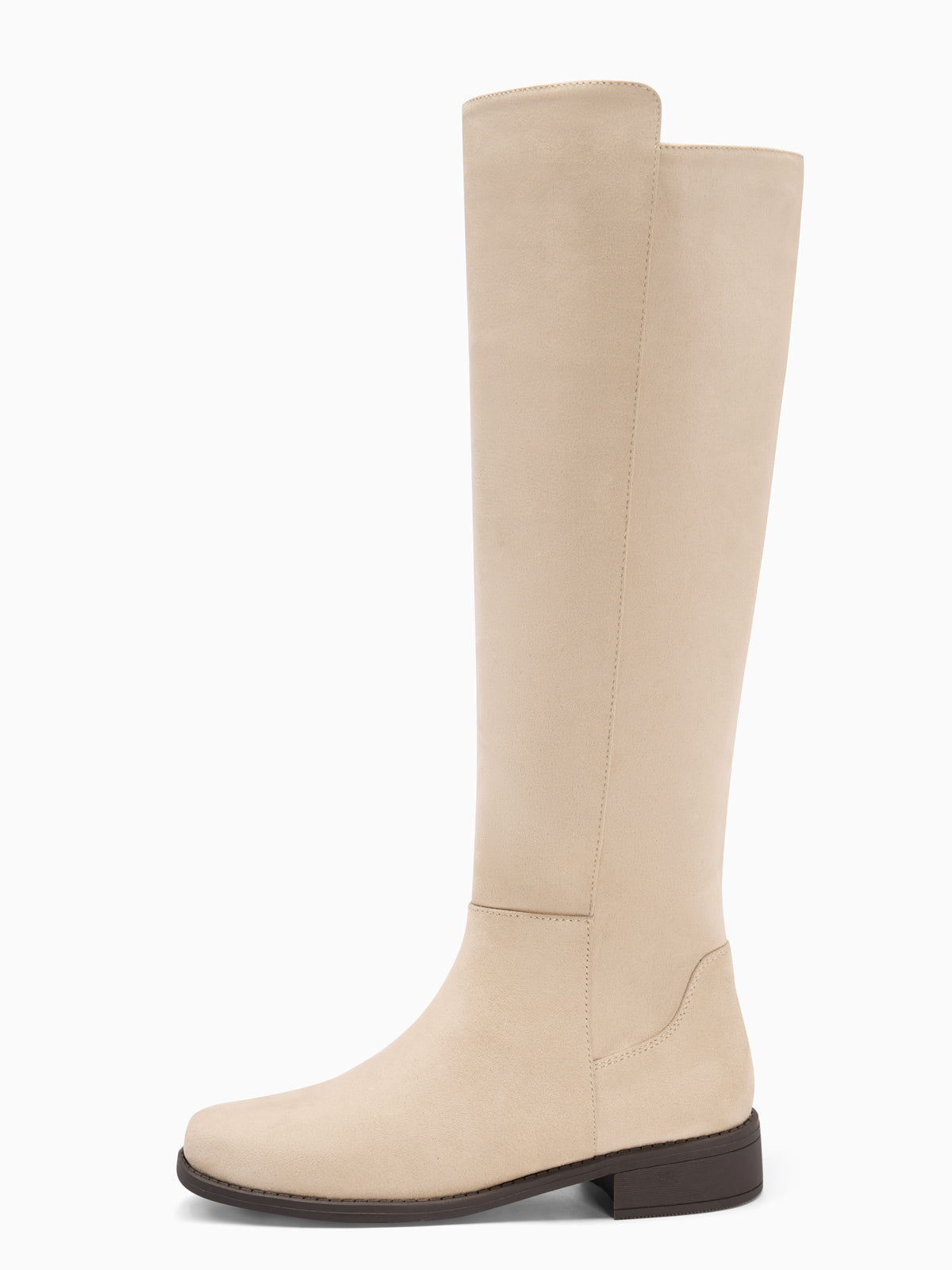 Coutgo Women Beige Suede Round Toe Riding Boots