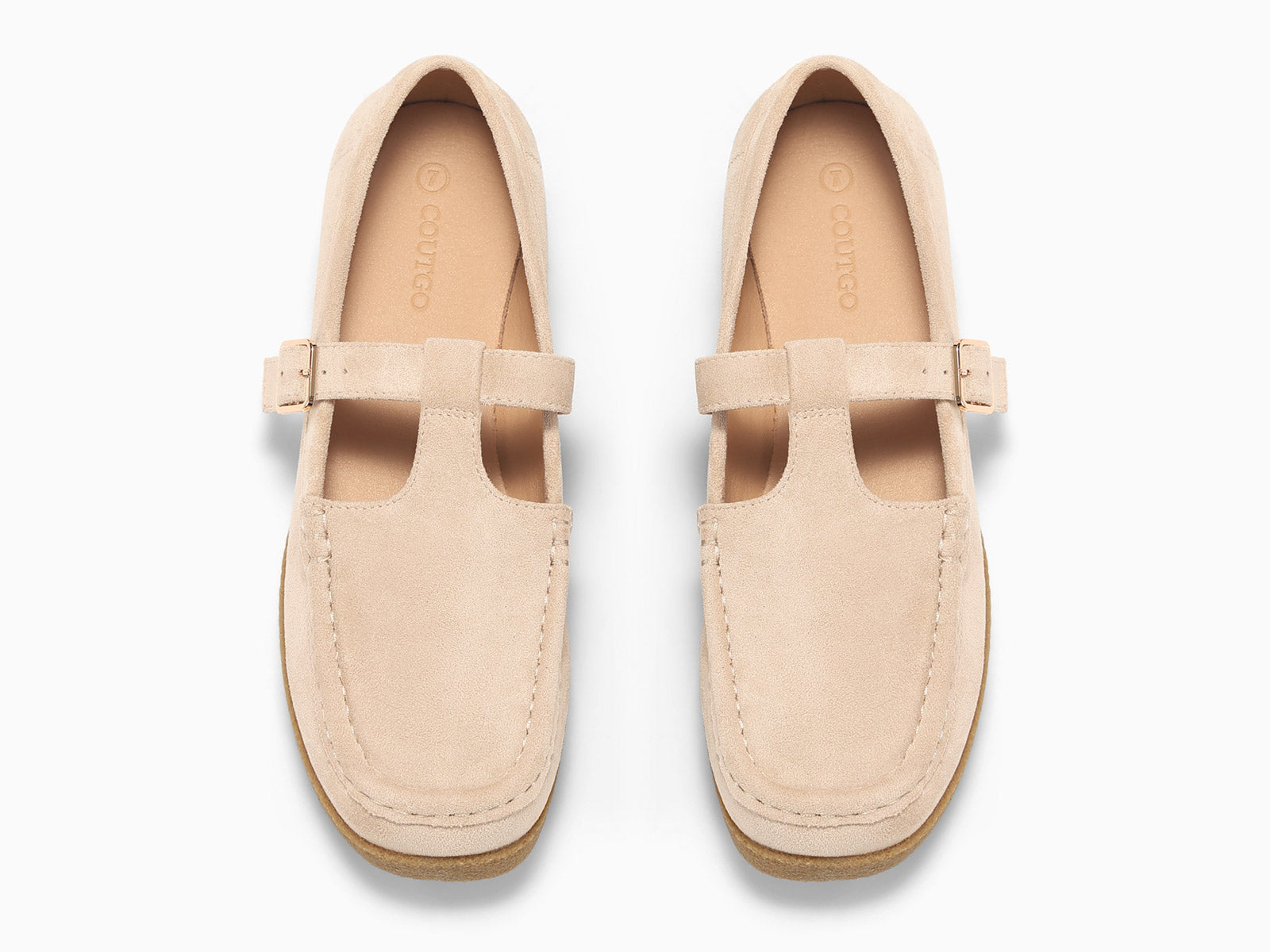 Coutgo Women Suede Beige Square Toe Platform Loafers