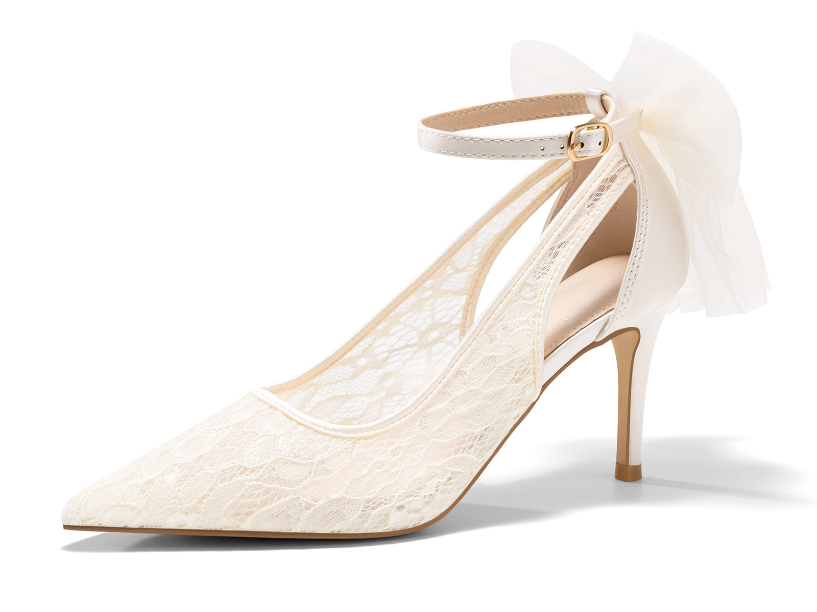 Coutgo Womens Beige Lace High Heels