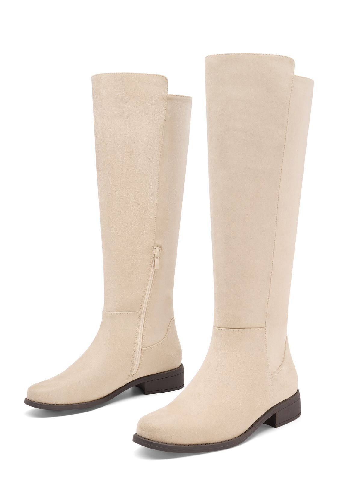 Coutgo Women Beige Suede Round Toe Riding Boots