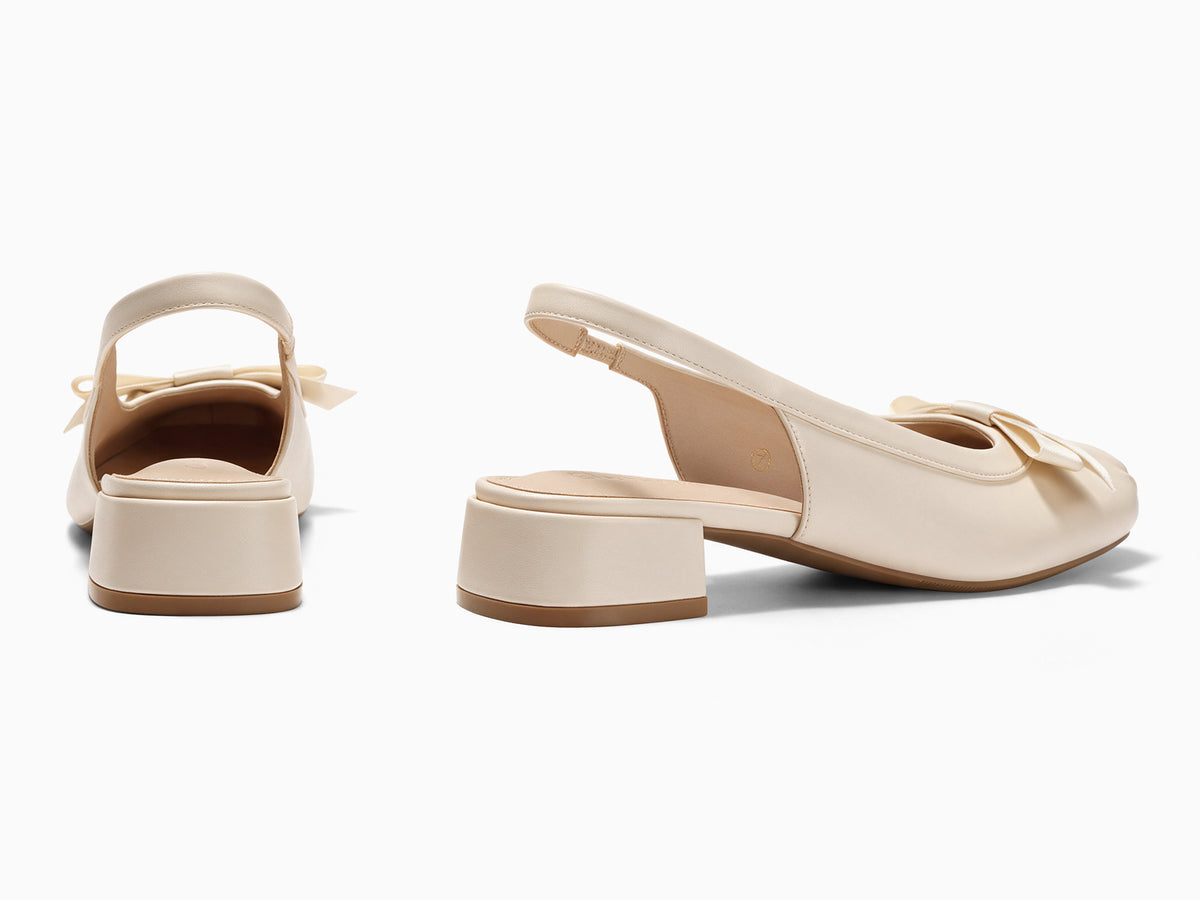 Coutgo Womens Beige Bow Slingback Dress Heels