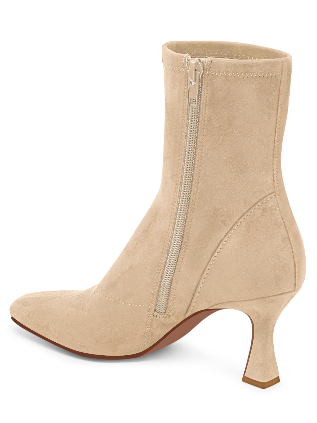 Coutgo Womens Suede Beige Kitten Heel Booties