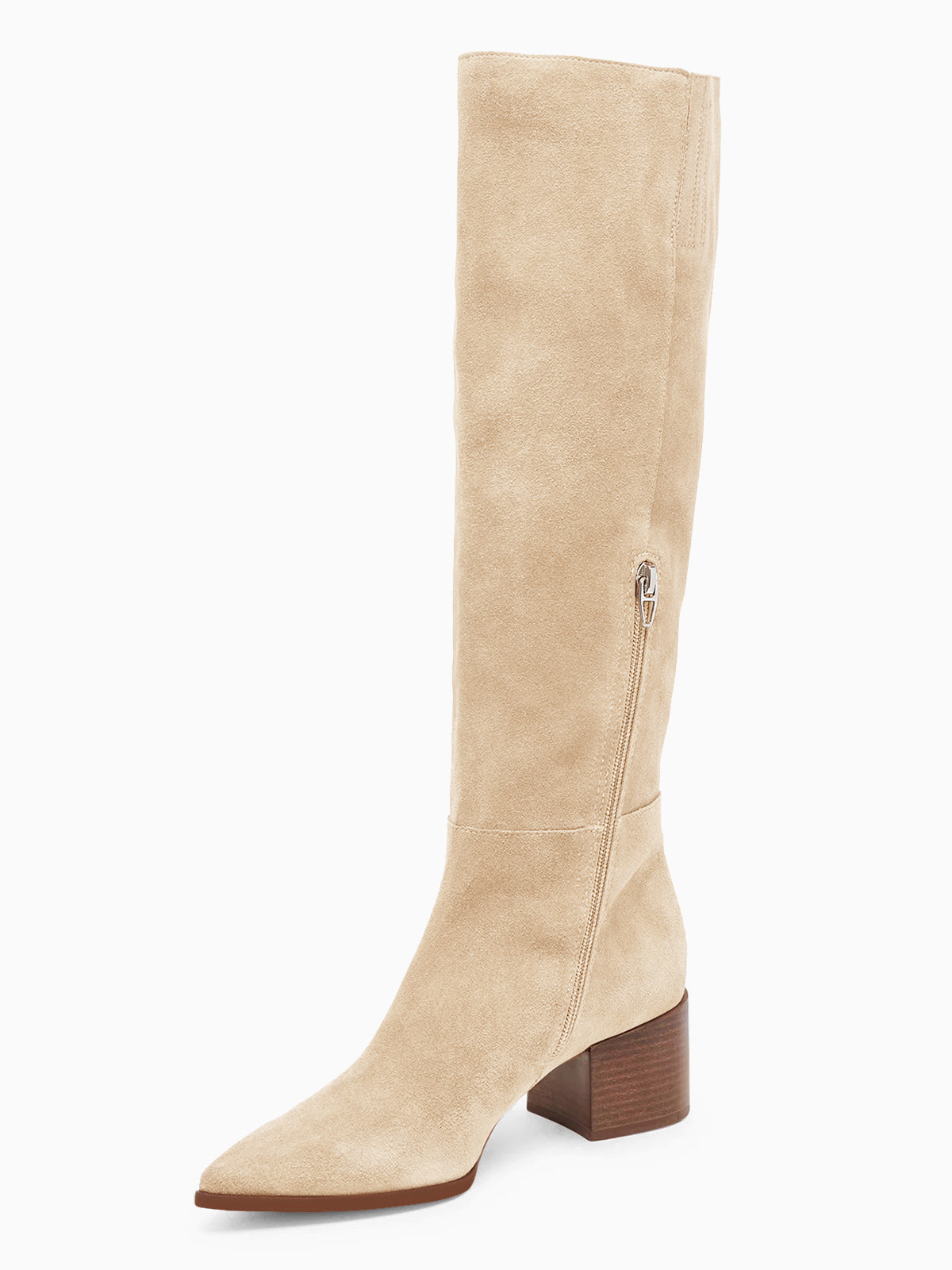 Coutgo Women Suede Beige Wide Calf Knee Boots