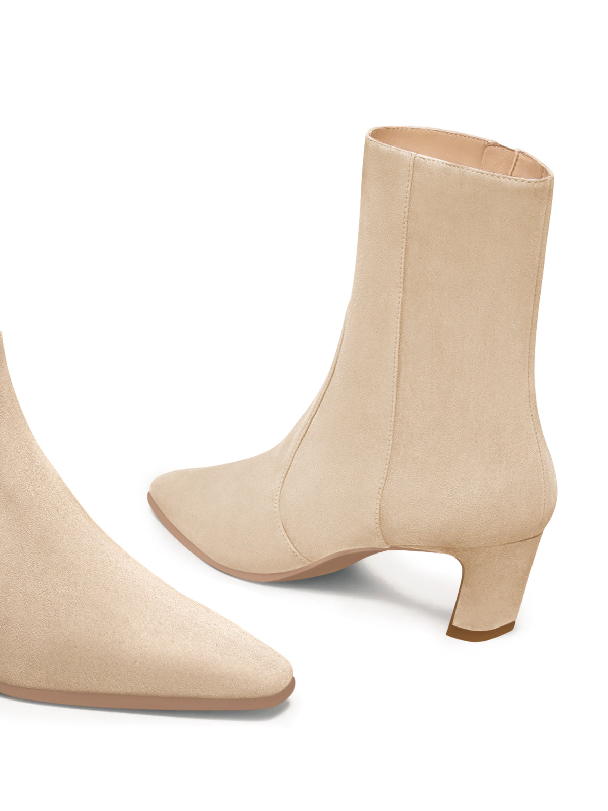 Coutgo Womens Suede Beige Square Heel Ankle Booties