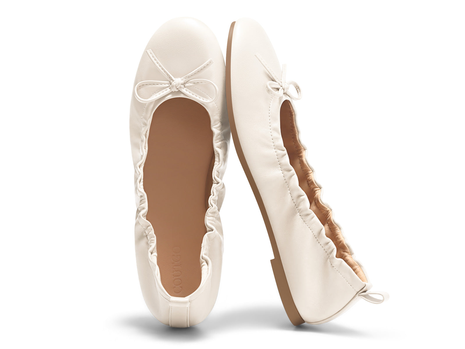 Coutgo Women's Beige Pu Ballet Round Toe Flats