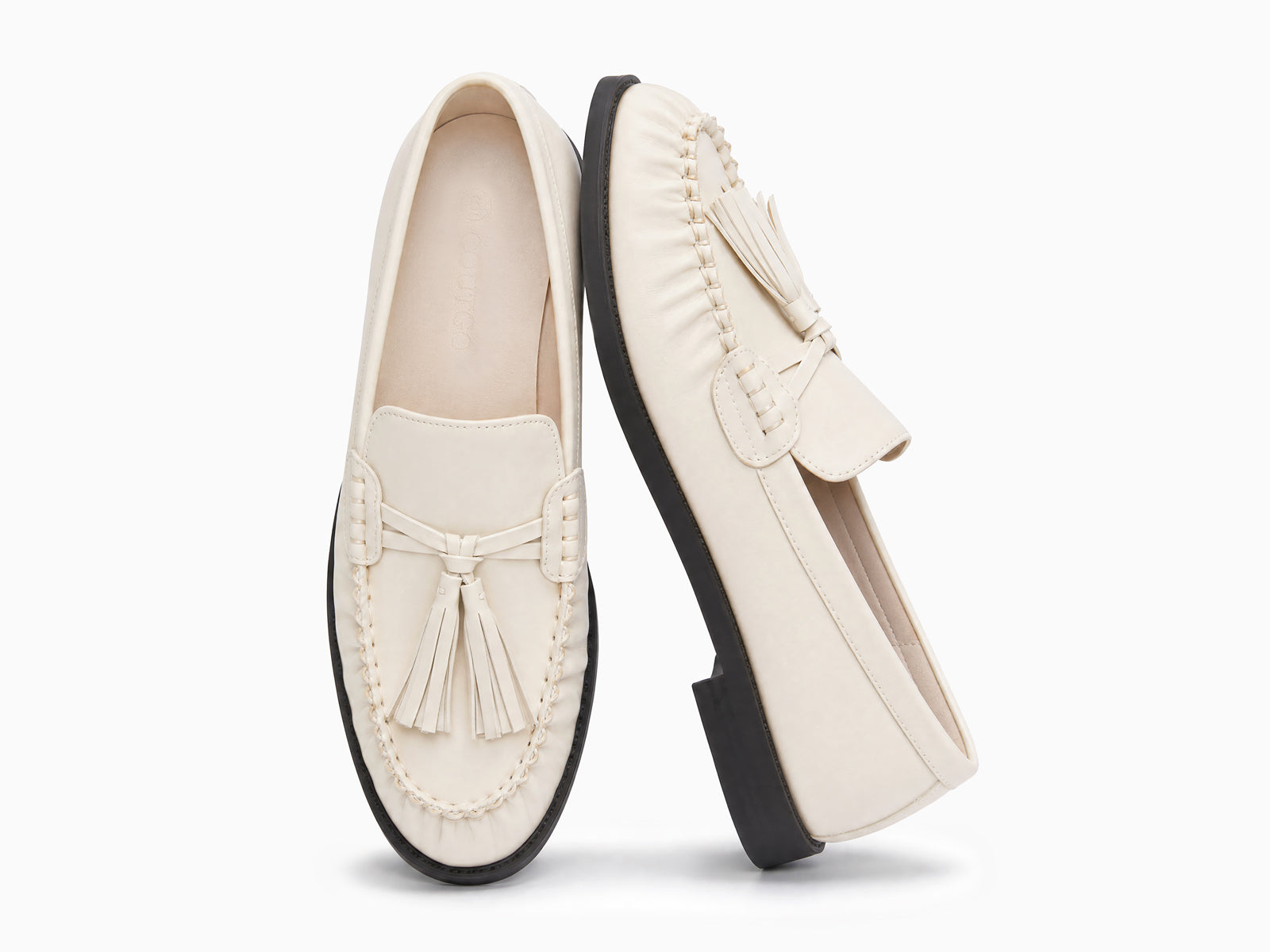 Coutgo Womens Beige Loafers Comfortable Slip On Shoes
