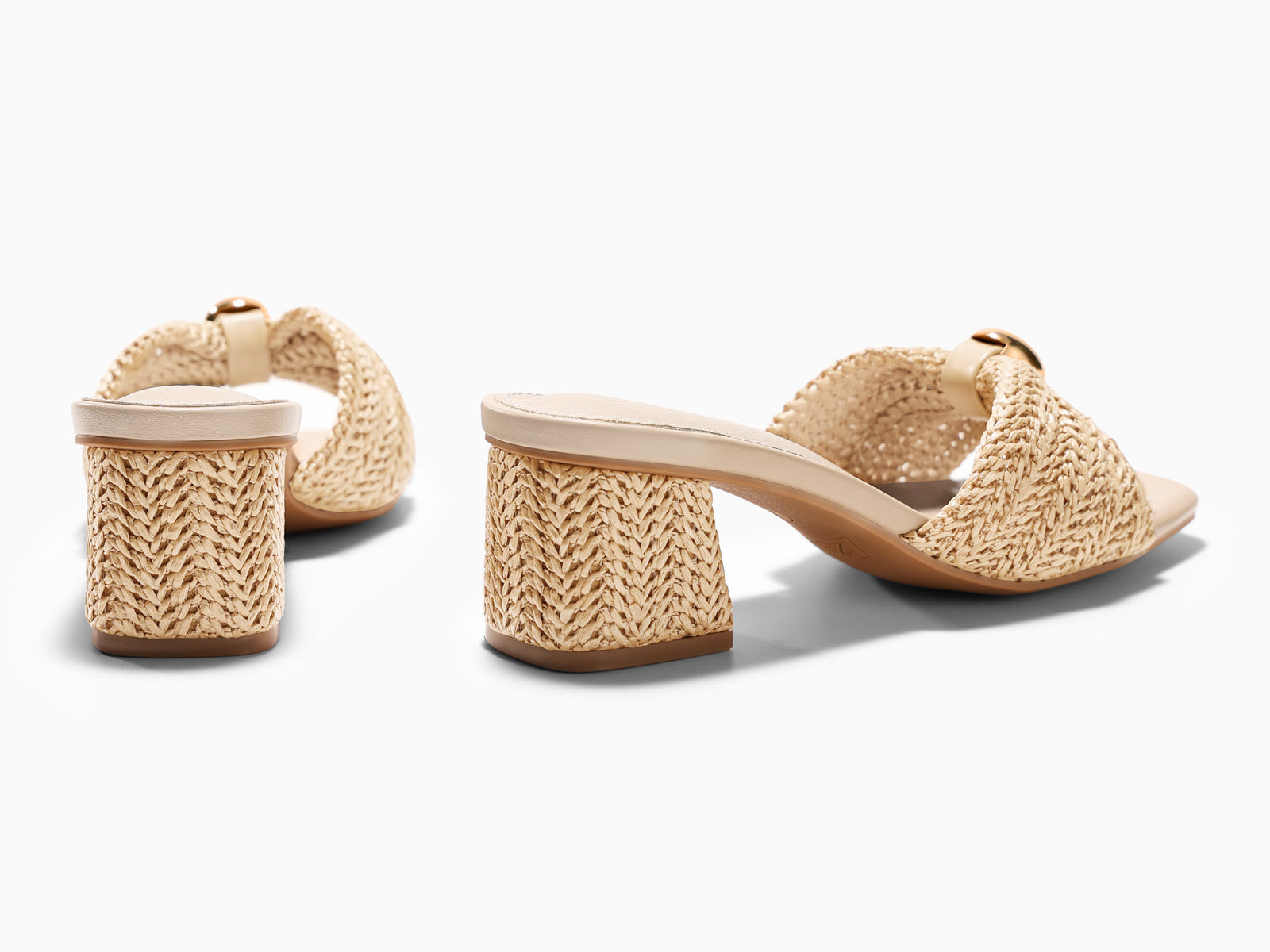Coutgo Womens Beige Low Heels Raffia Sandals