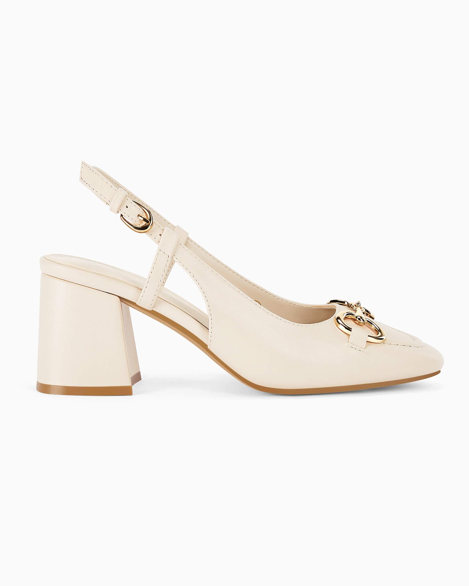 Coutgo Women's Beige Slingback Chunky Block Heels