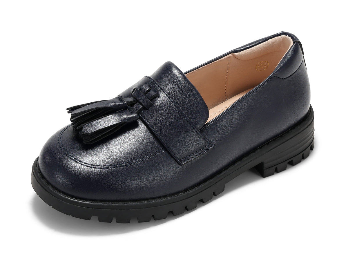 Coutgo Girls Cream Navy Pu Platform Slip Loafers