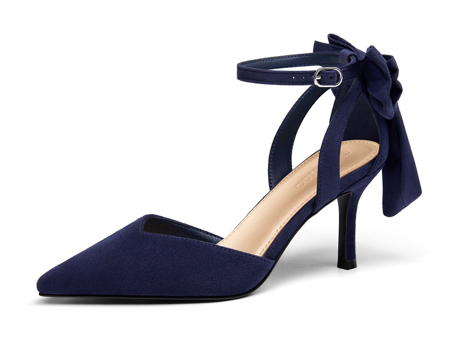 Coutgo Women's Navy Suede Kitten Heels