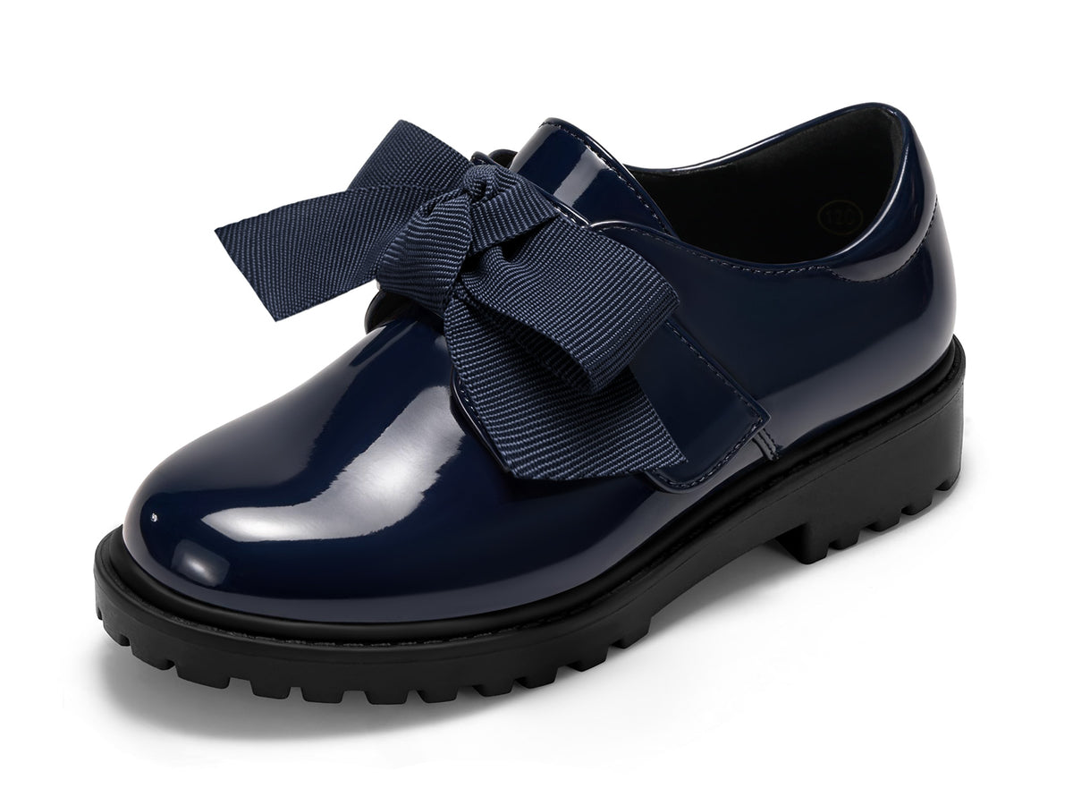 Coutgo Girls Navy Patent Bow Platform Loafers