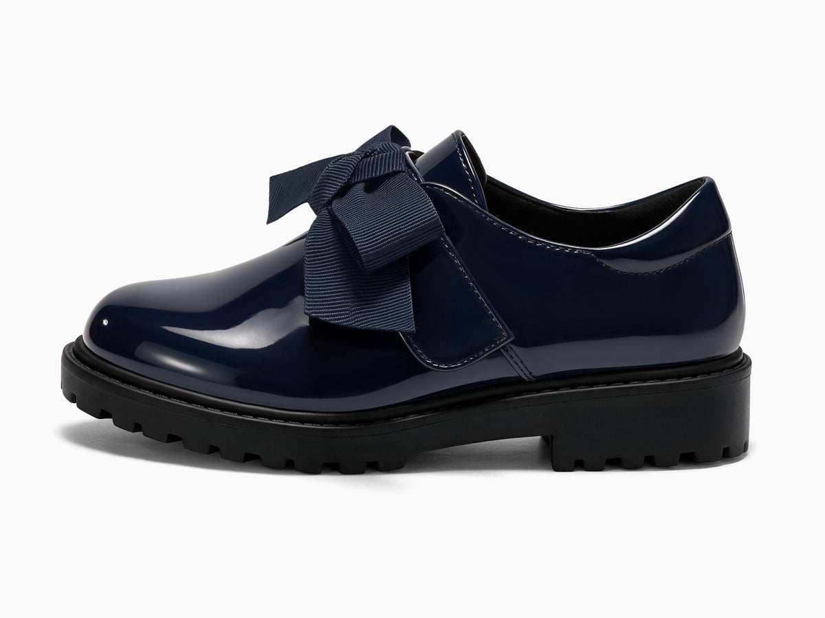 Coutgo Girls Navy Patent Bow Platform Loafers