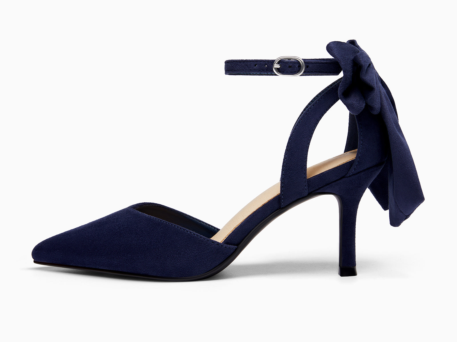 Coutgo Women's Navy Suede Kitten Heels