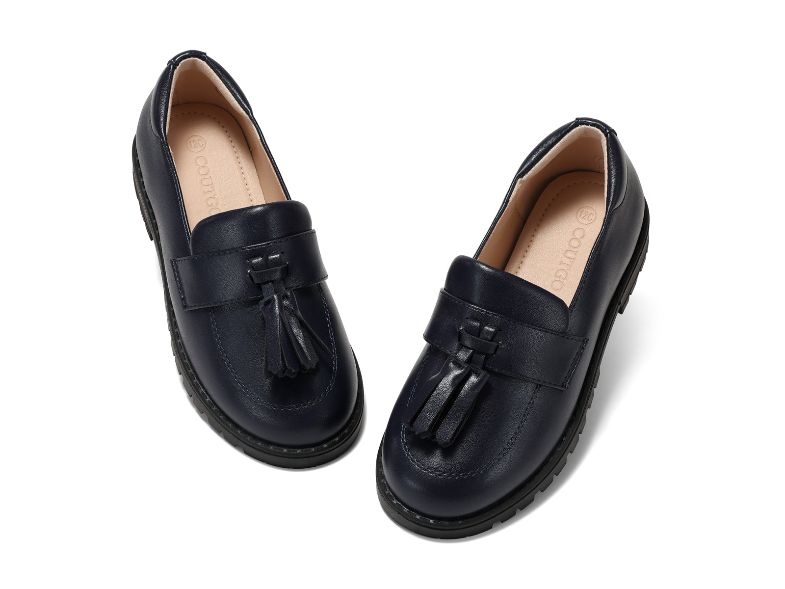 Coutgo Girls Cream Navy Pu Platform Slip Loafers