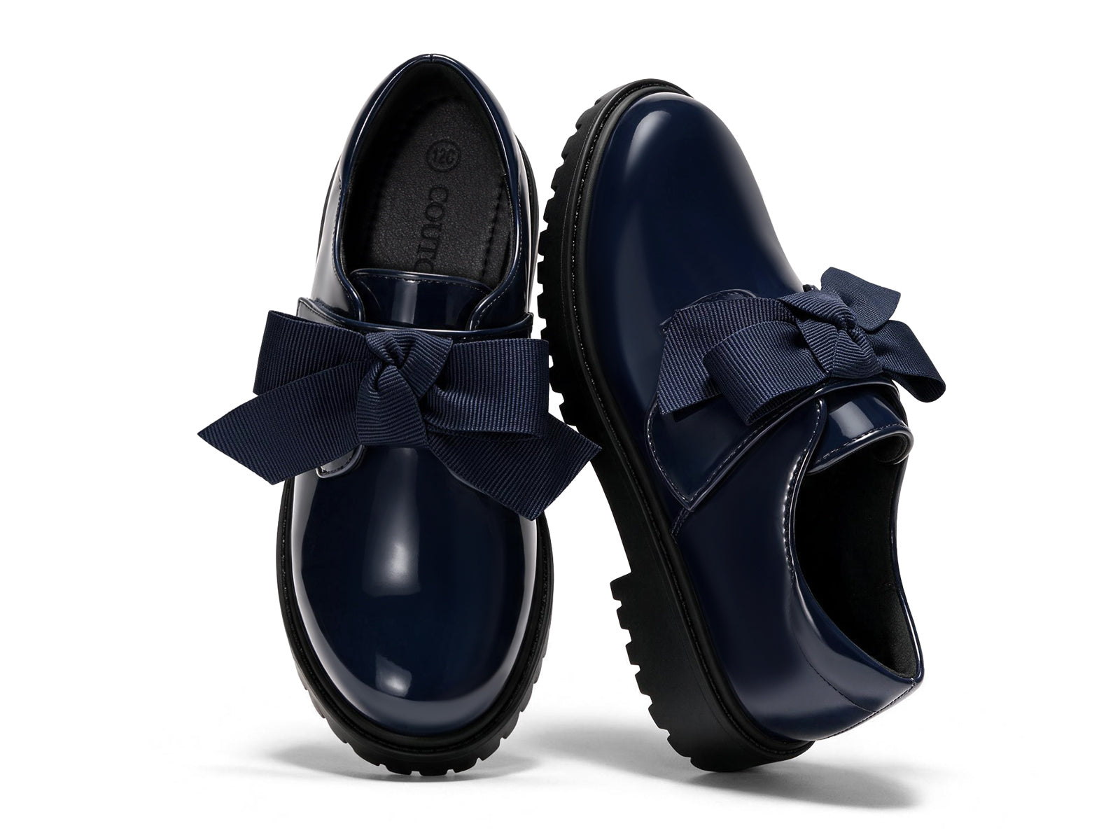 Coutgo Girls Navy Patent Bow Platform Loafers