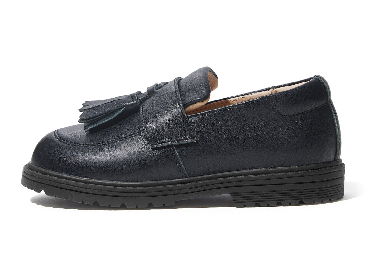 Coutgo Girls Cream Navy Pu Platform Slip Loafers