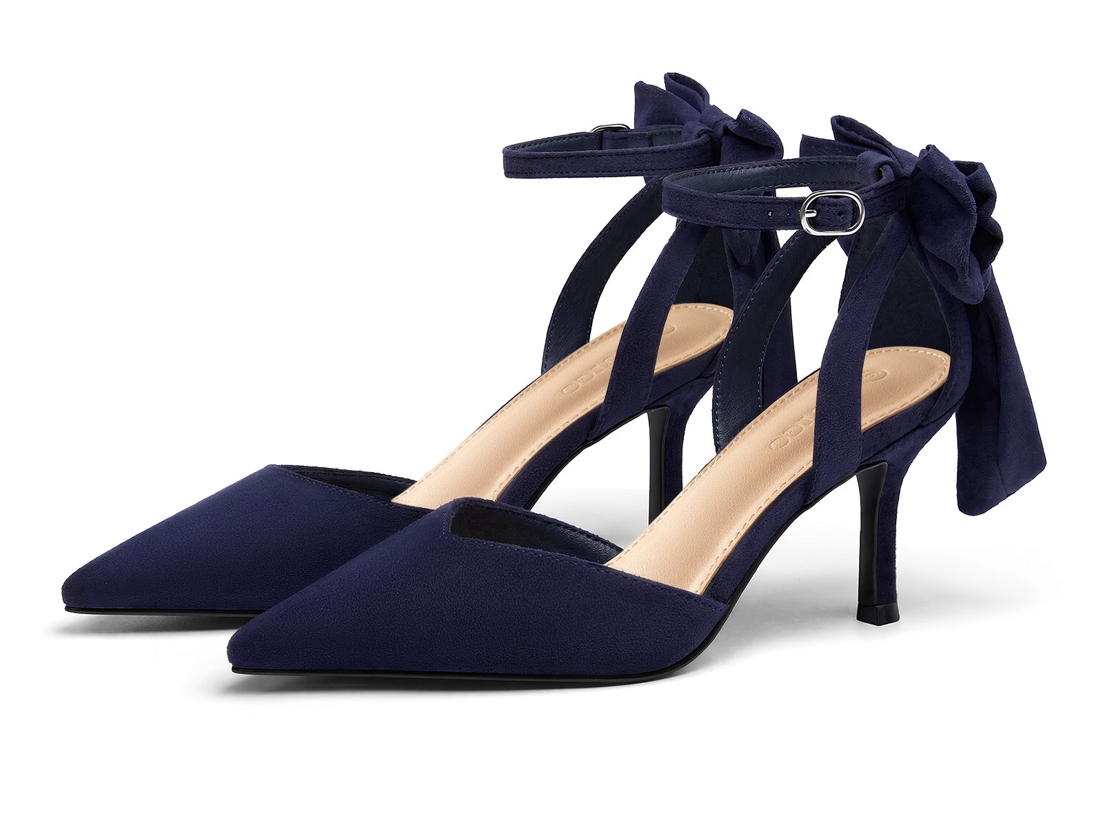 Coutgo Women's Navy Suede Kitten Heels
