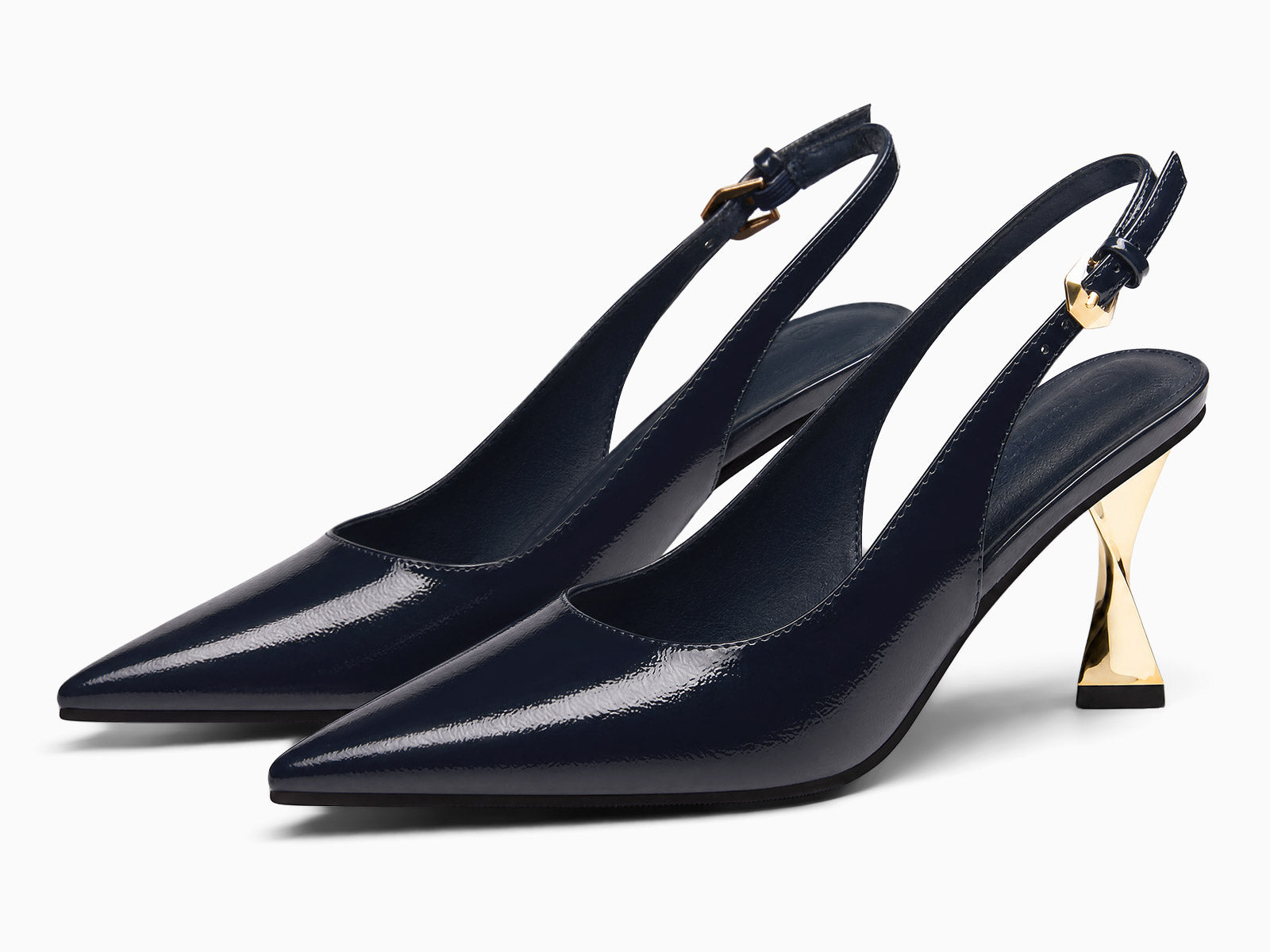 Coutgo Women's Navy Kitten Slingback Heels
