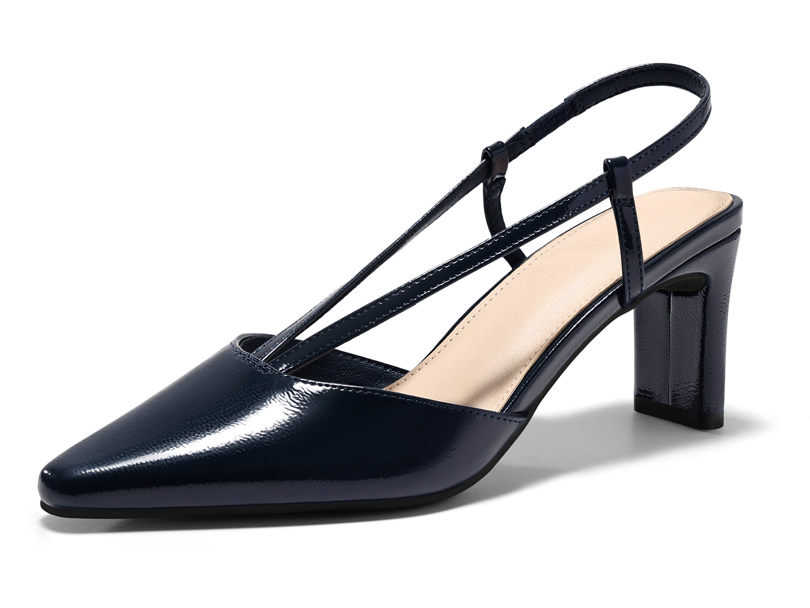 Coutgo Womens Navy Low Chunky Heels