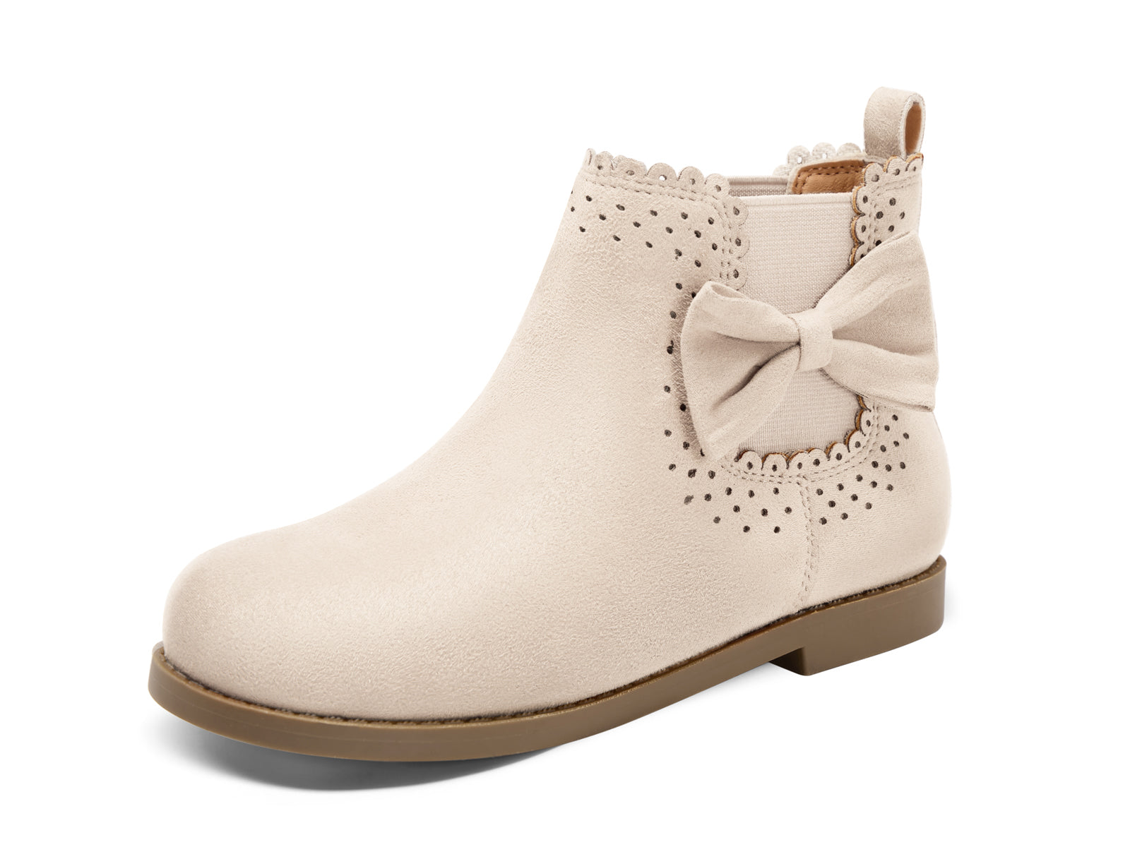 Coutgo Girl Suede Nude Bow Chelsea Ankle Boots