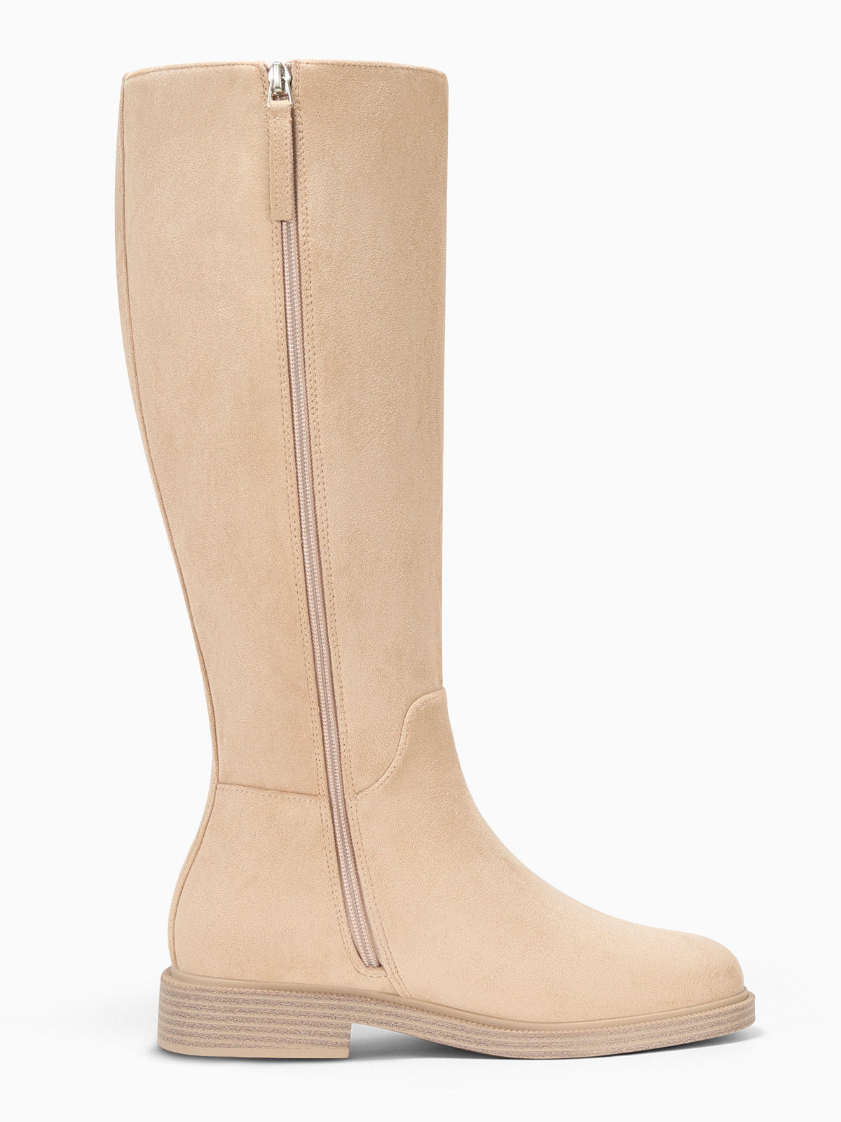Coutgo Womens Suede Nude Knee Boots
