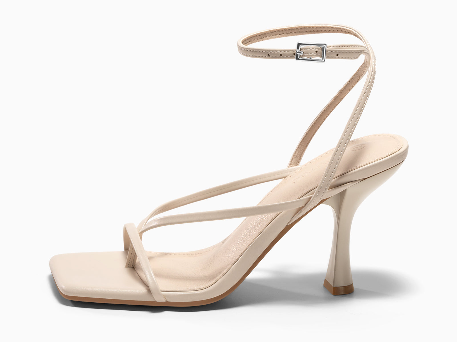 Coutgo Womens Nude Strappy Kitten Heels Sandals