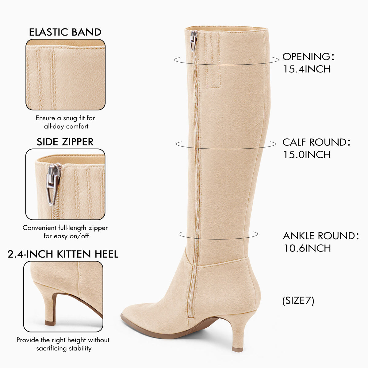 Coutgo Women Nude Pointed Knee Boots