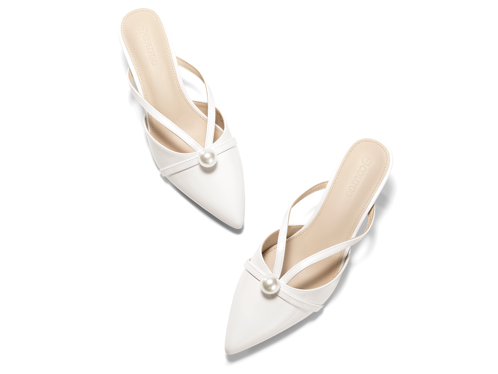 Coutgo Womens Cool White Pearl Kitten Heels