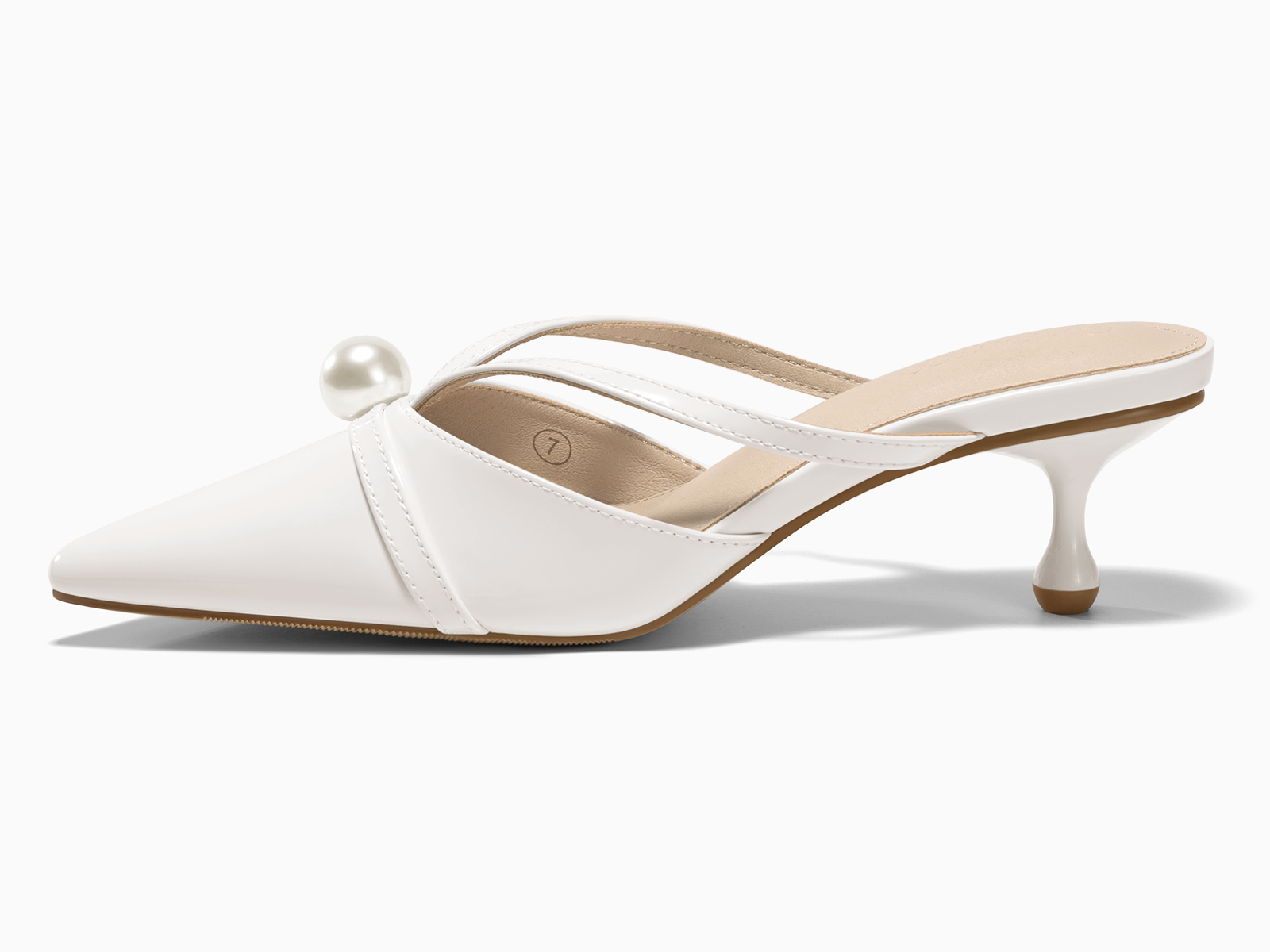 Coutgo Womens Cool White Pearl Kitten Heels