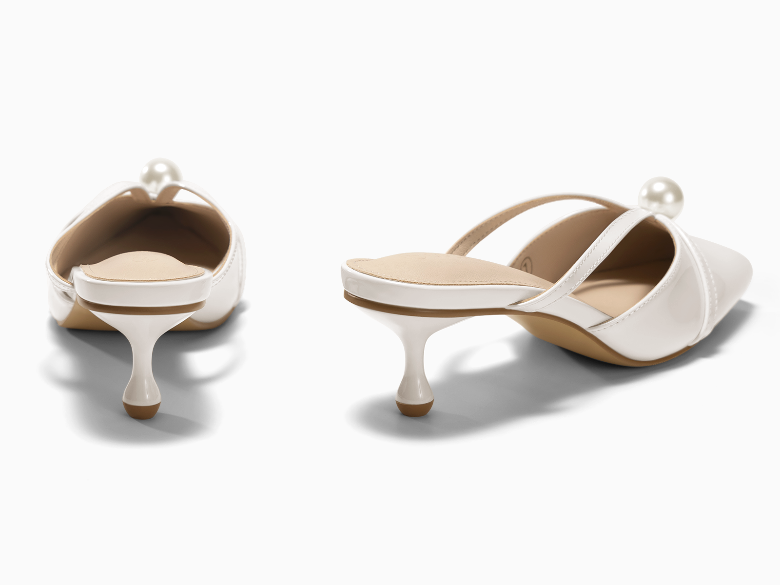 Coutgo Womens Cool White Pearl Kitten Heels