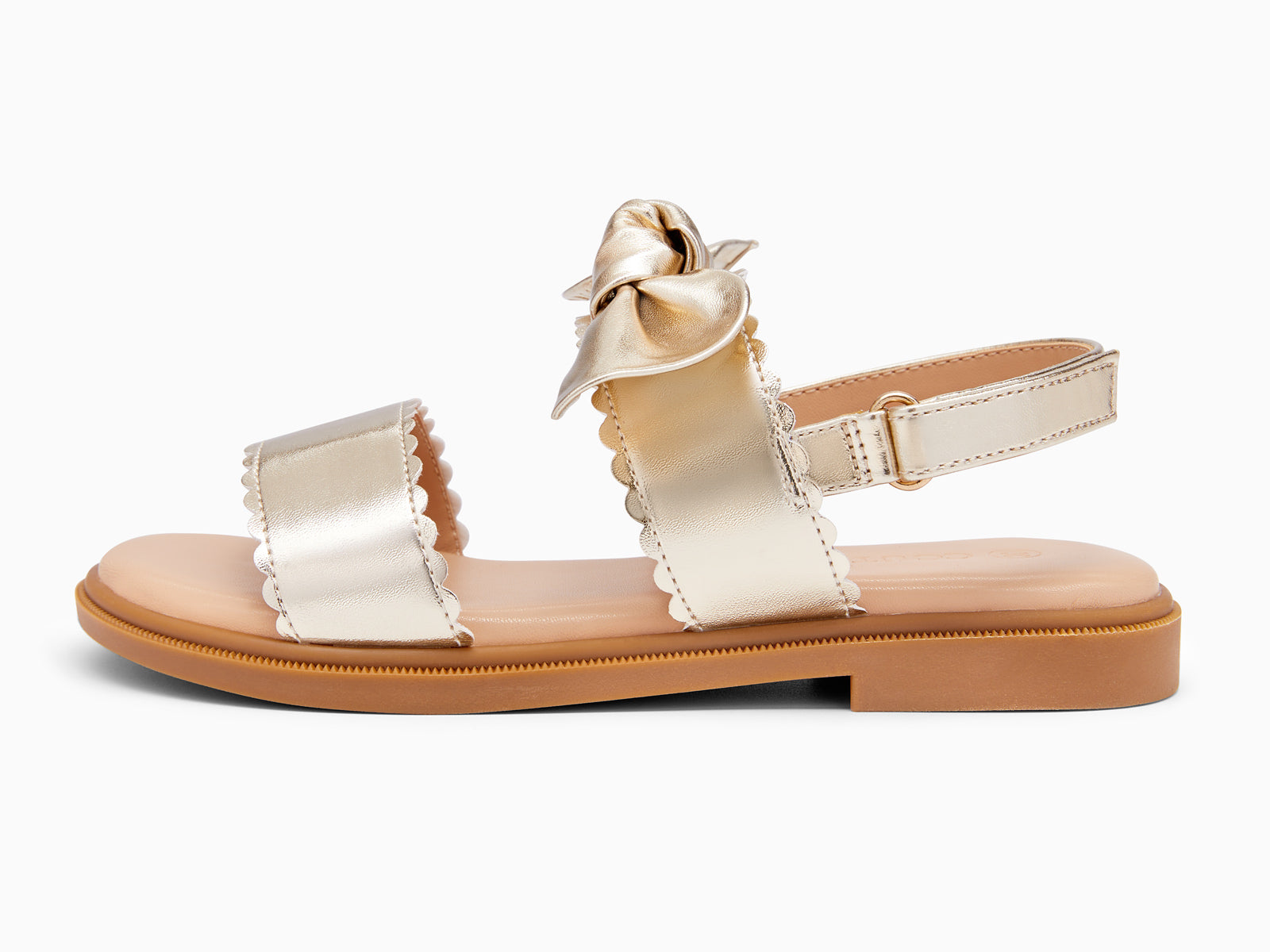 Coutgo Girls Flower Light Gold Bow Flat Sandals