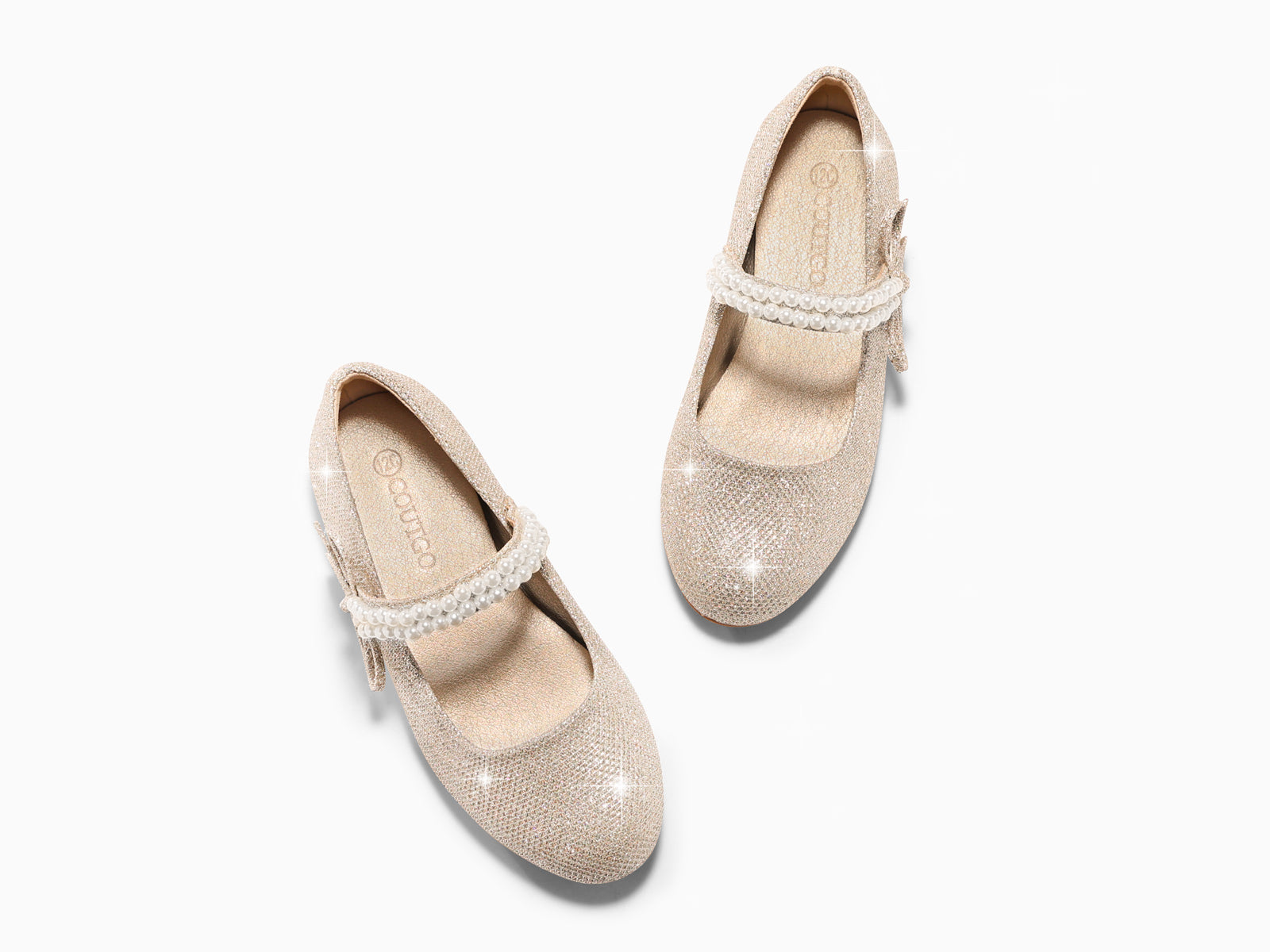 Coutgo Girls Light Gold Mary Jane Dress Shoes