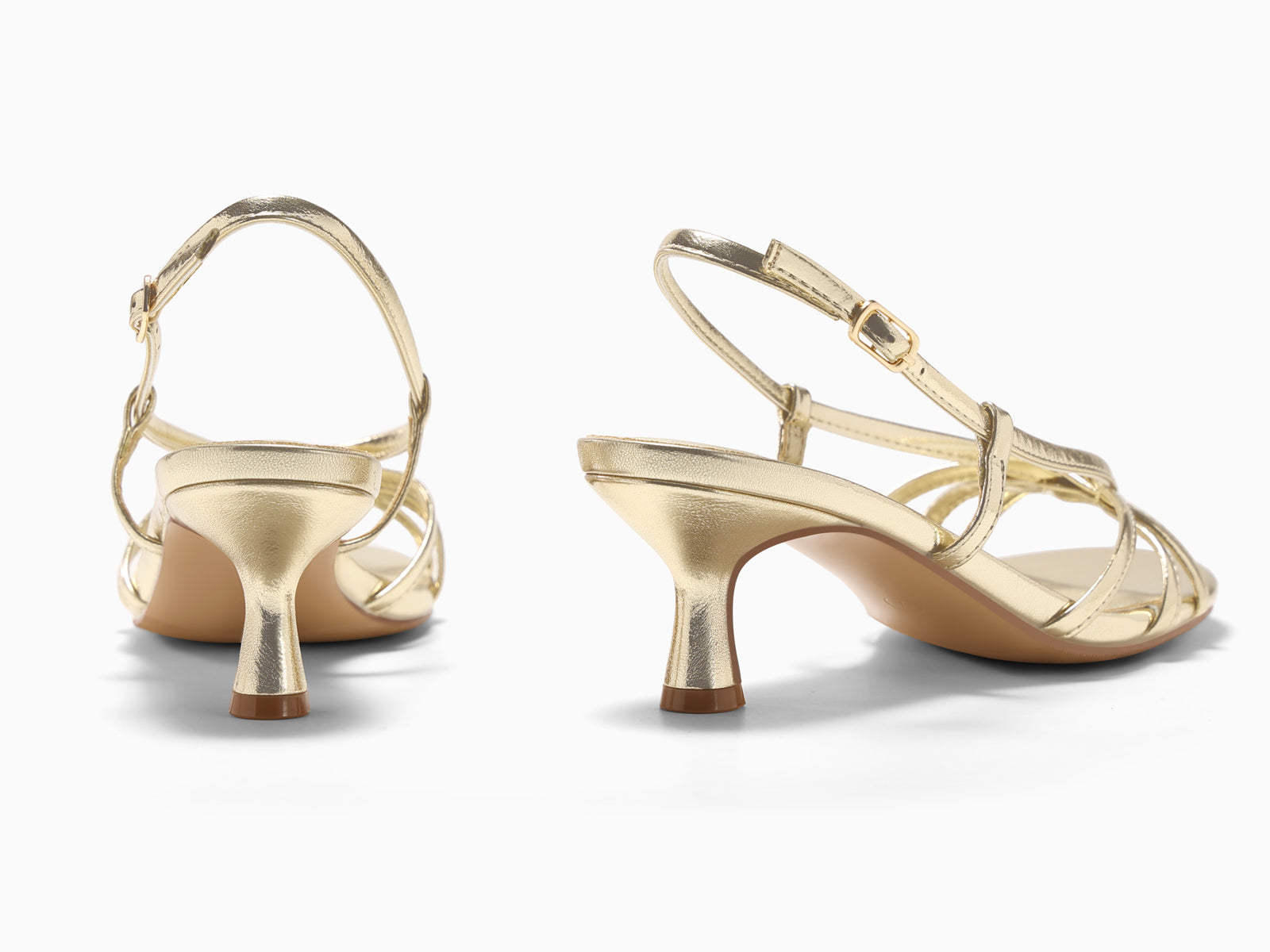 Coutgo Women’s Light Gold Strappy Sandals Slingback Kitten