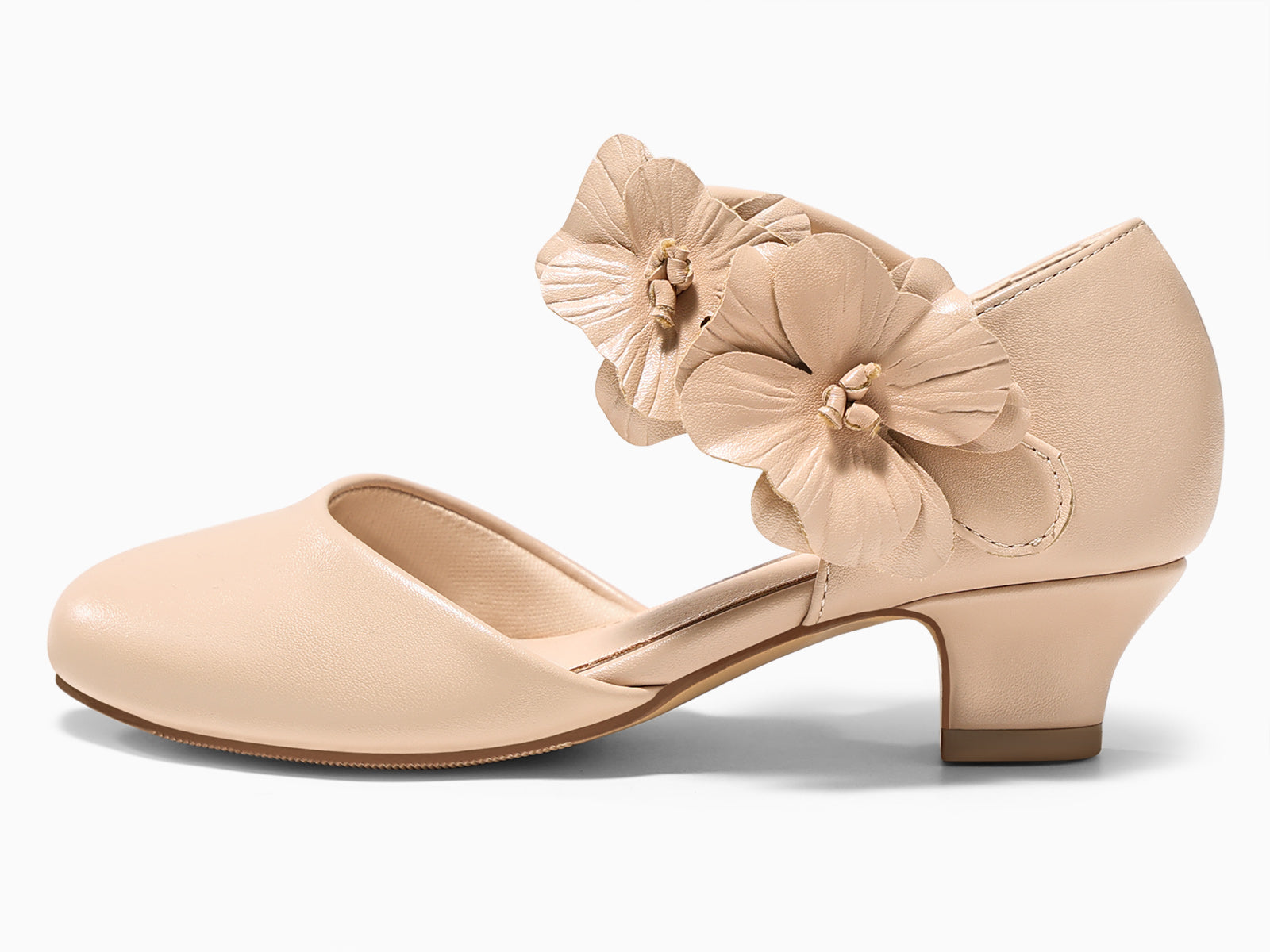 Coutgo Girls Light Khaki Closed Toe Low Chunky Heels