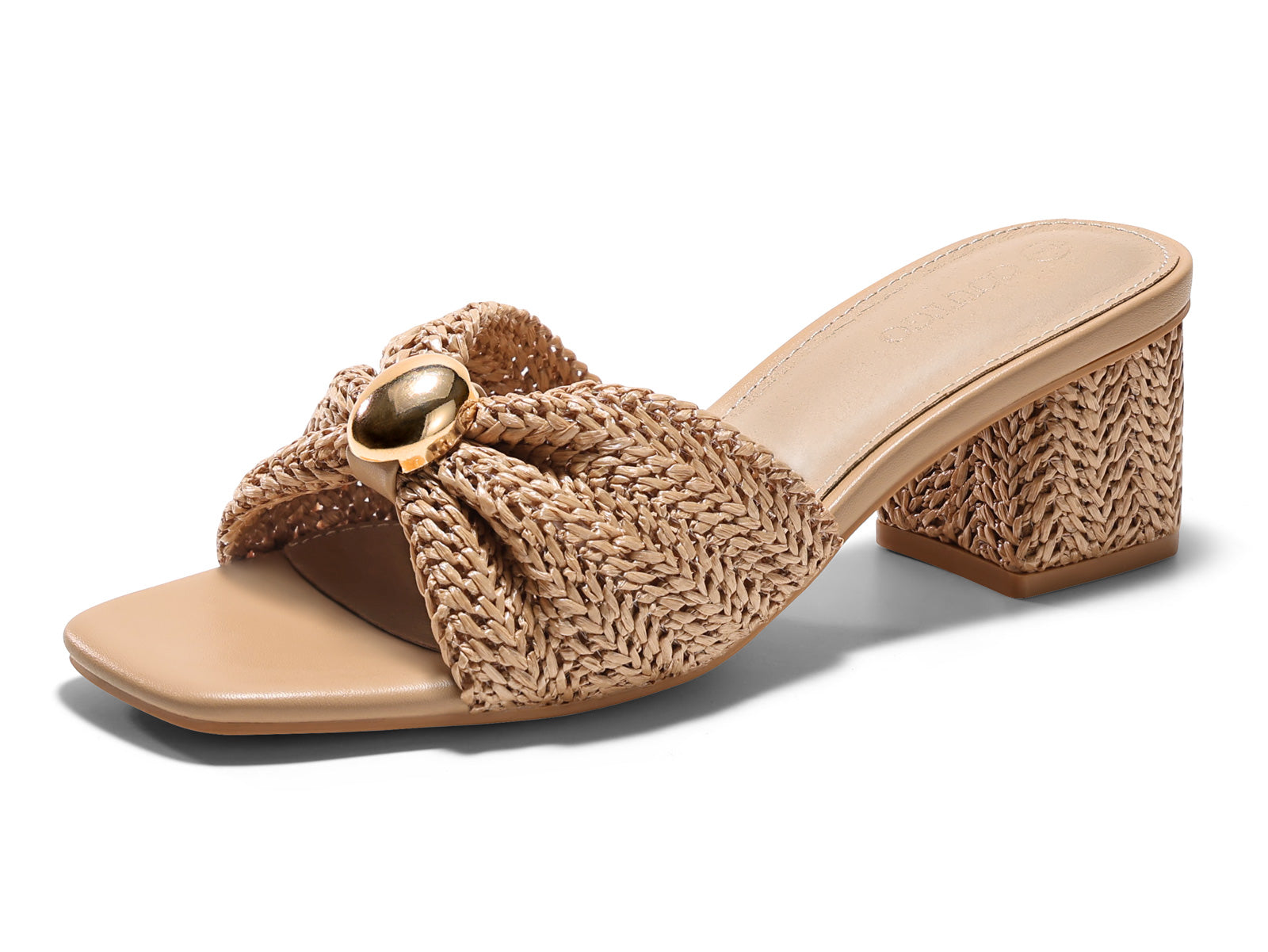 Coutgo Womens Light Khaki Heels Raffia Sandals