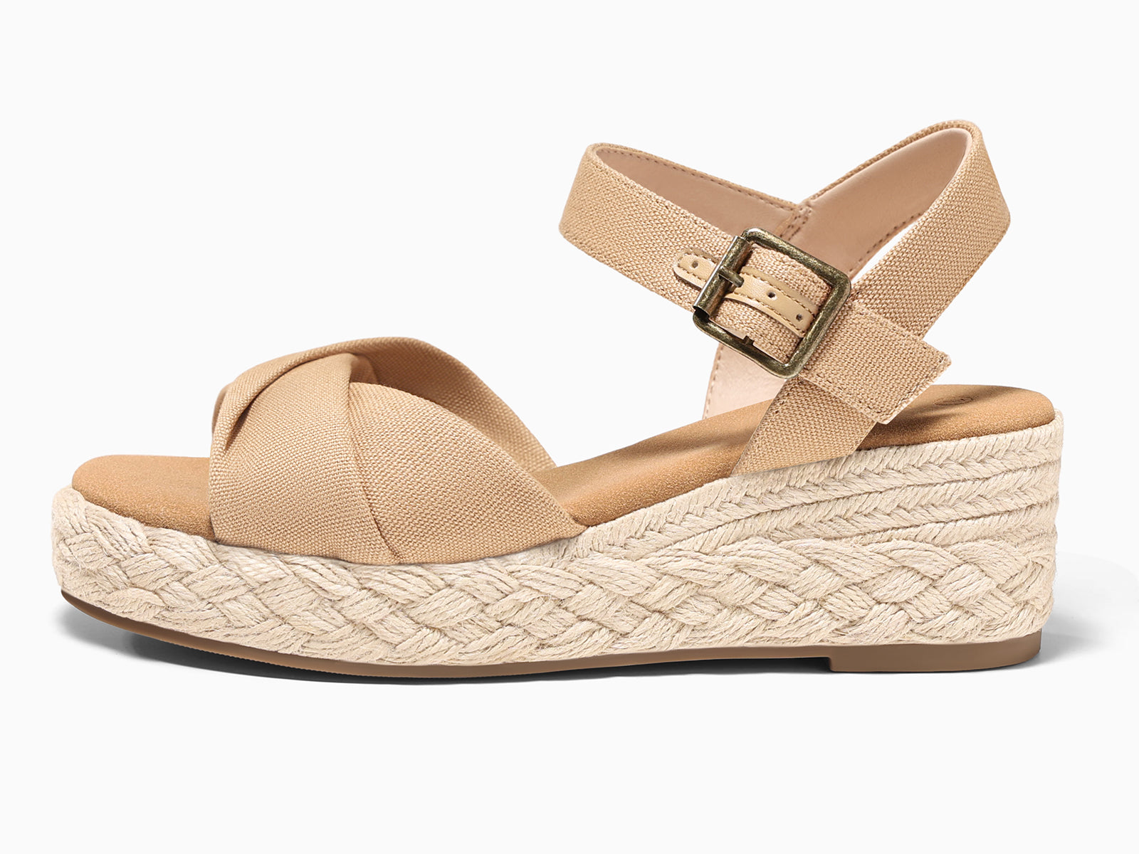 Coutgo Womens Light Khaki Platform Wedge Heels Sandals