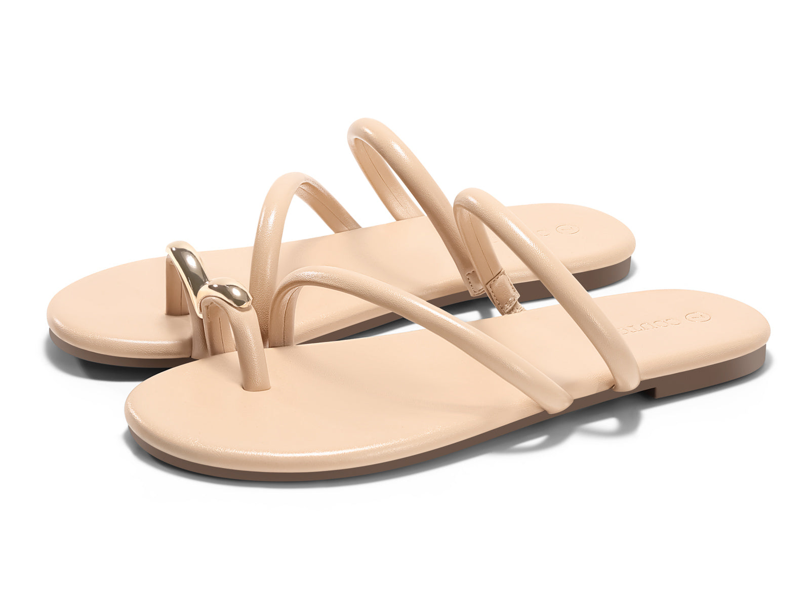 Coutgo Womens Light Khaki Strappy Flat Sandals