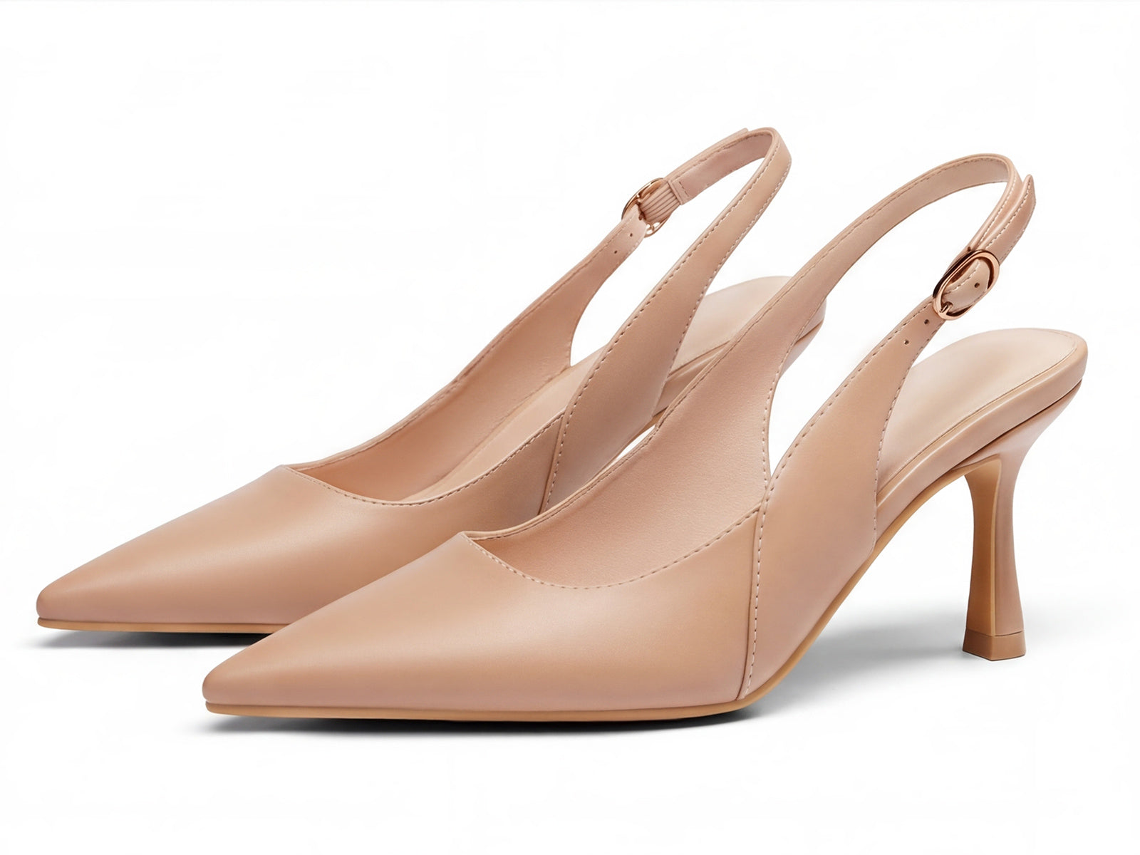 Coutgo Women's Light Khaki Slingback Kitten Heels