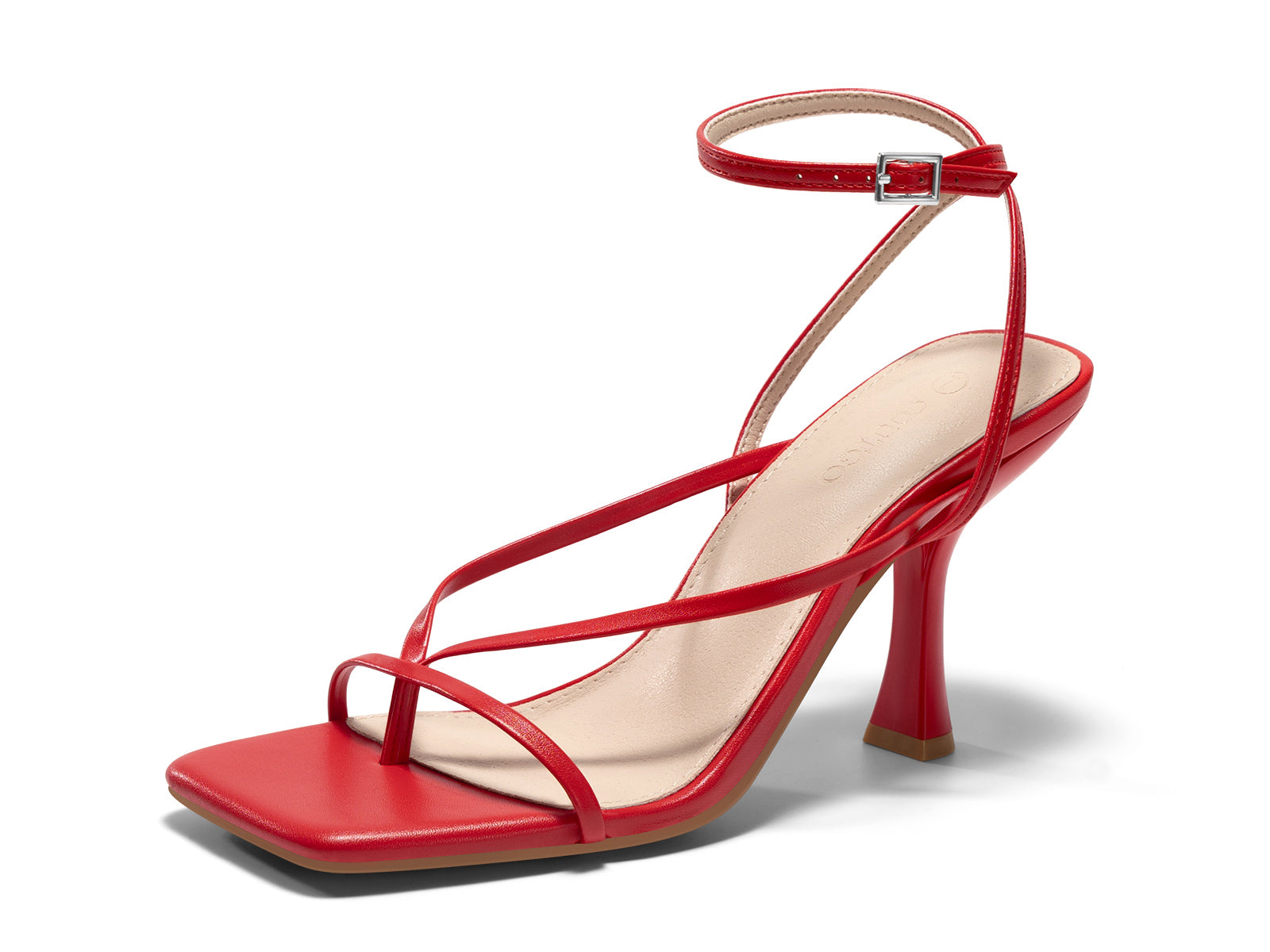 Coutgo Womens Red Strappy Kitten Heels Sandals