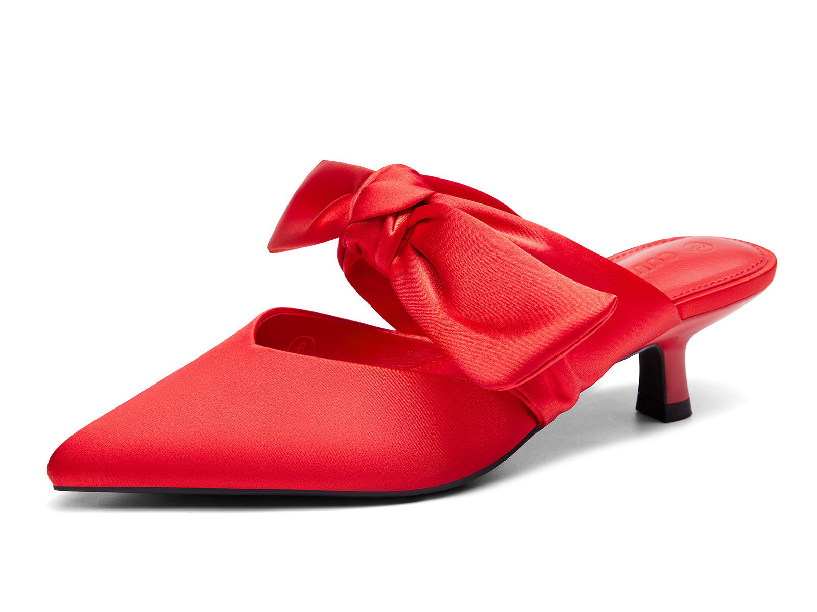 Coutgo Women's Red Kitten Bow Strap Heels