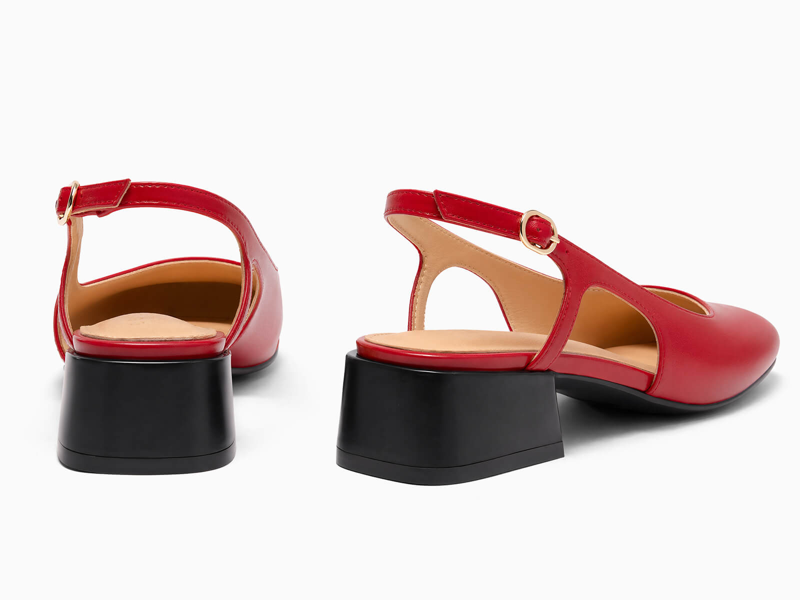 Coutgo Womens Red Pu Slingback Chunky Low Heels