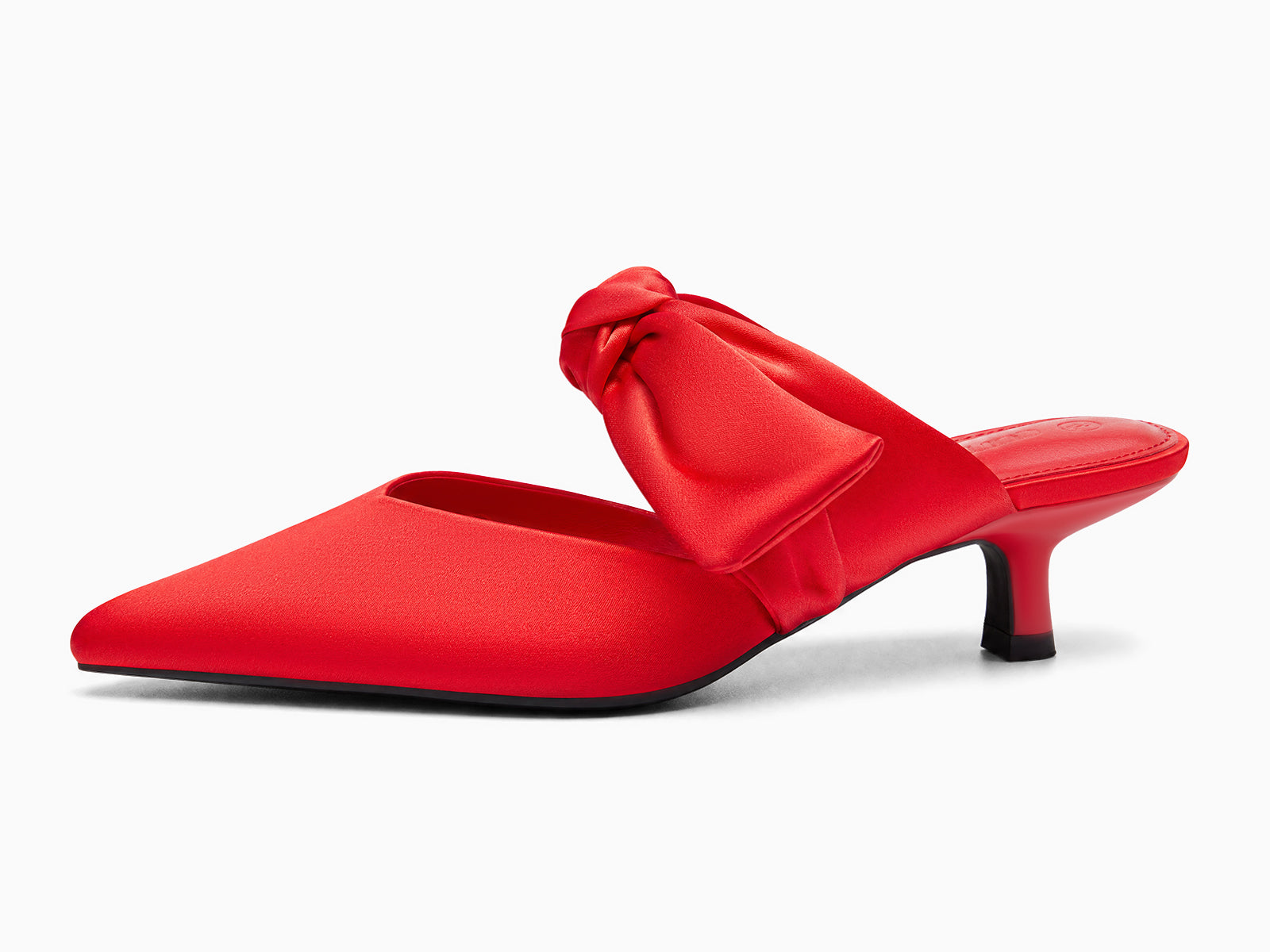 Coutgo Women's Red Kitten Bow Strap Heels
