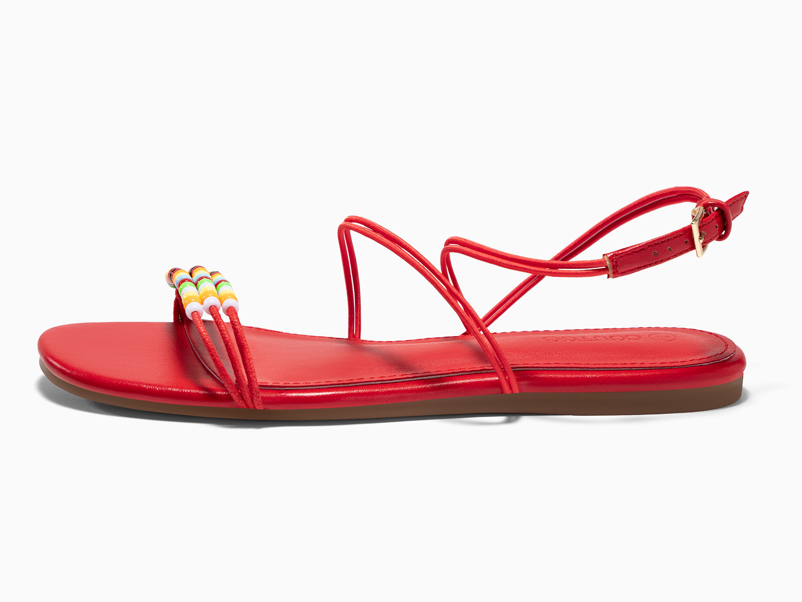 Coutgo Womens Red Strappy Flat Sandals