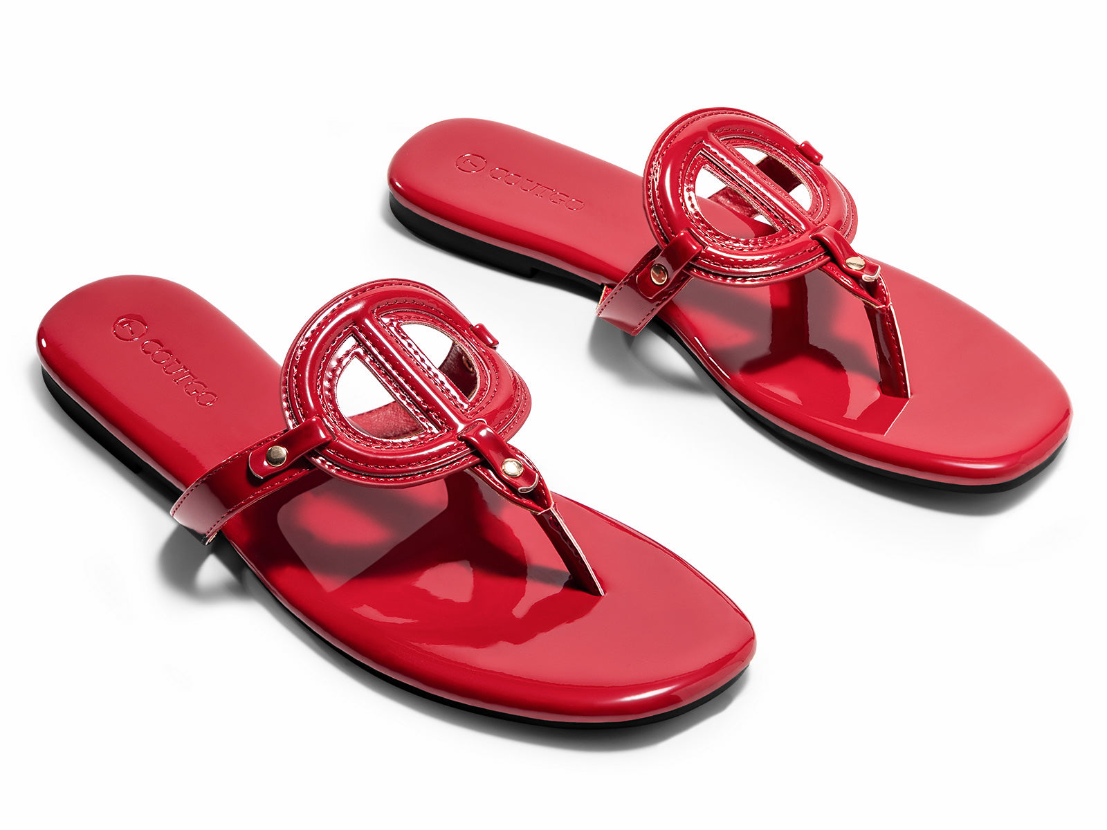 Coutgo Womens Red Flat Thong Sandals