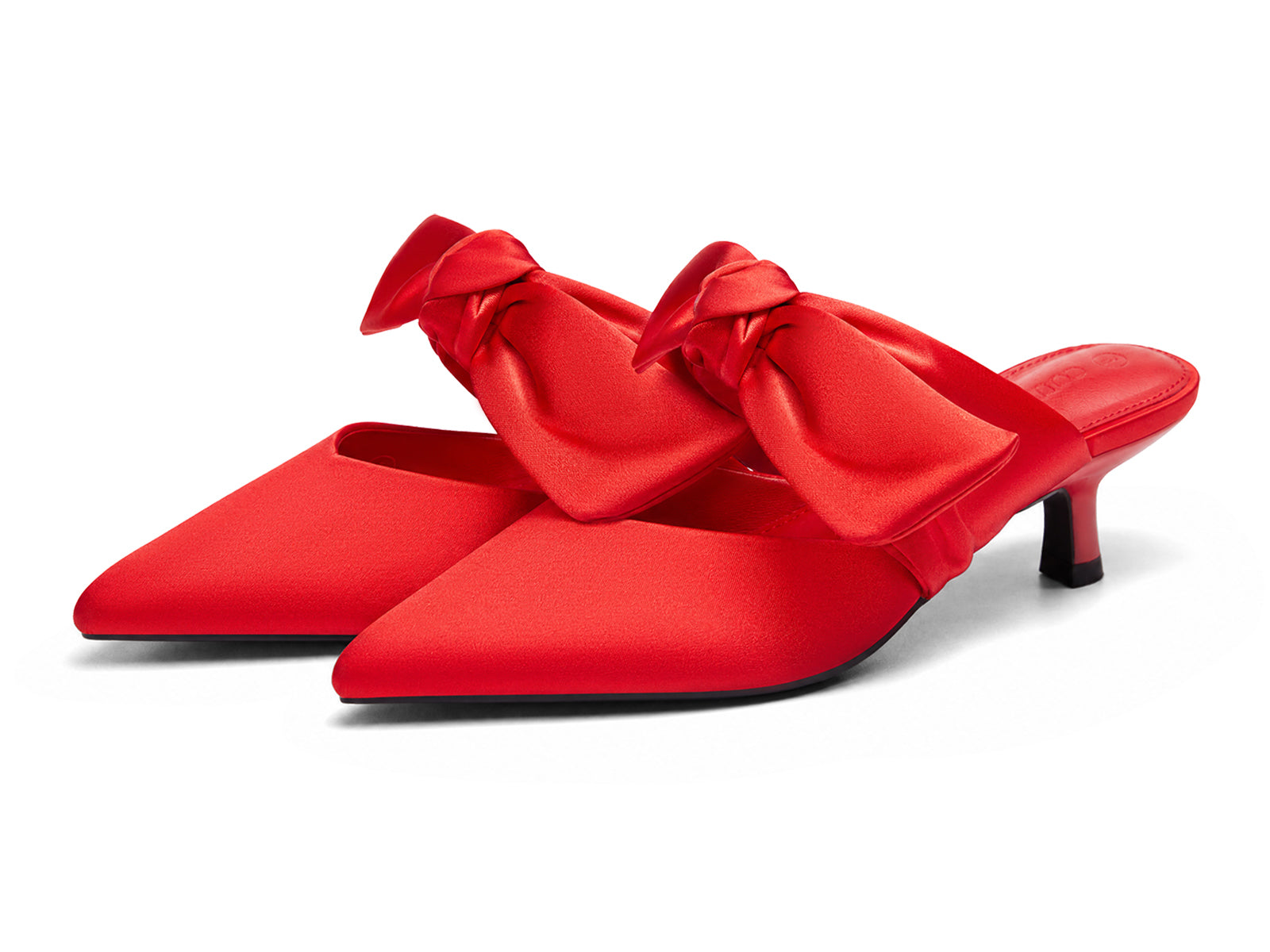 Coutgo Women's Red Kitten Bow Strap Heels
