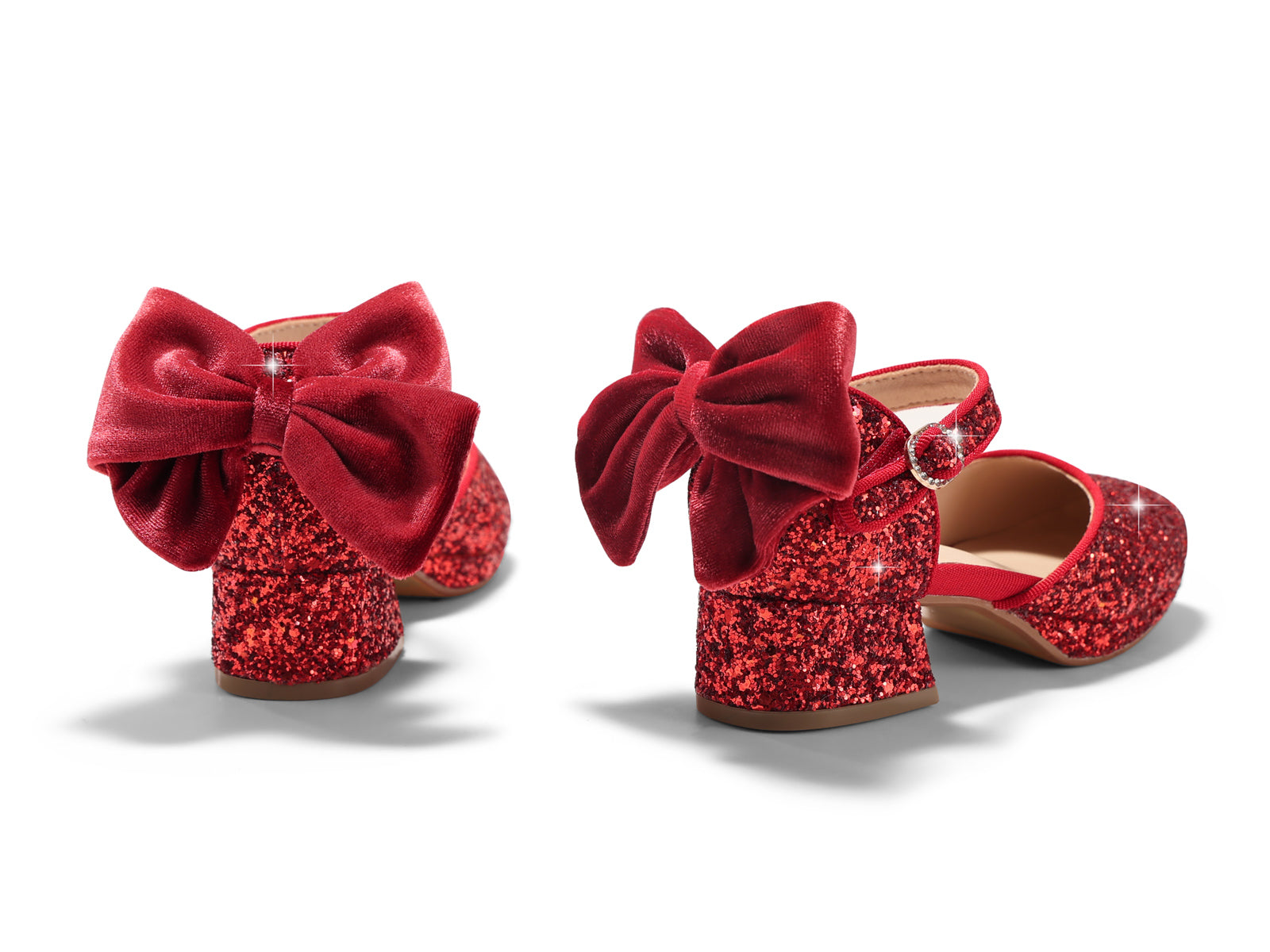 Coutgo Girls Red Glitter Bow Princess Heels